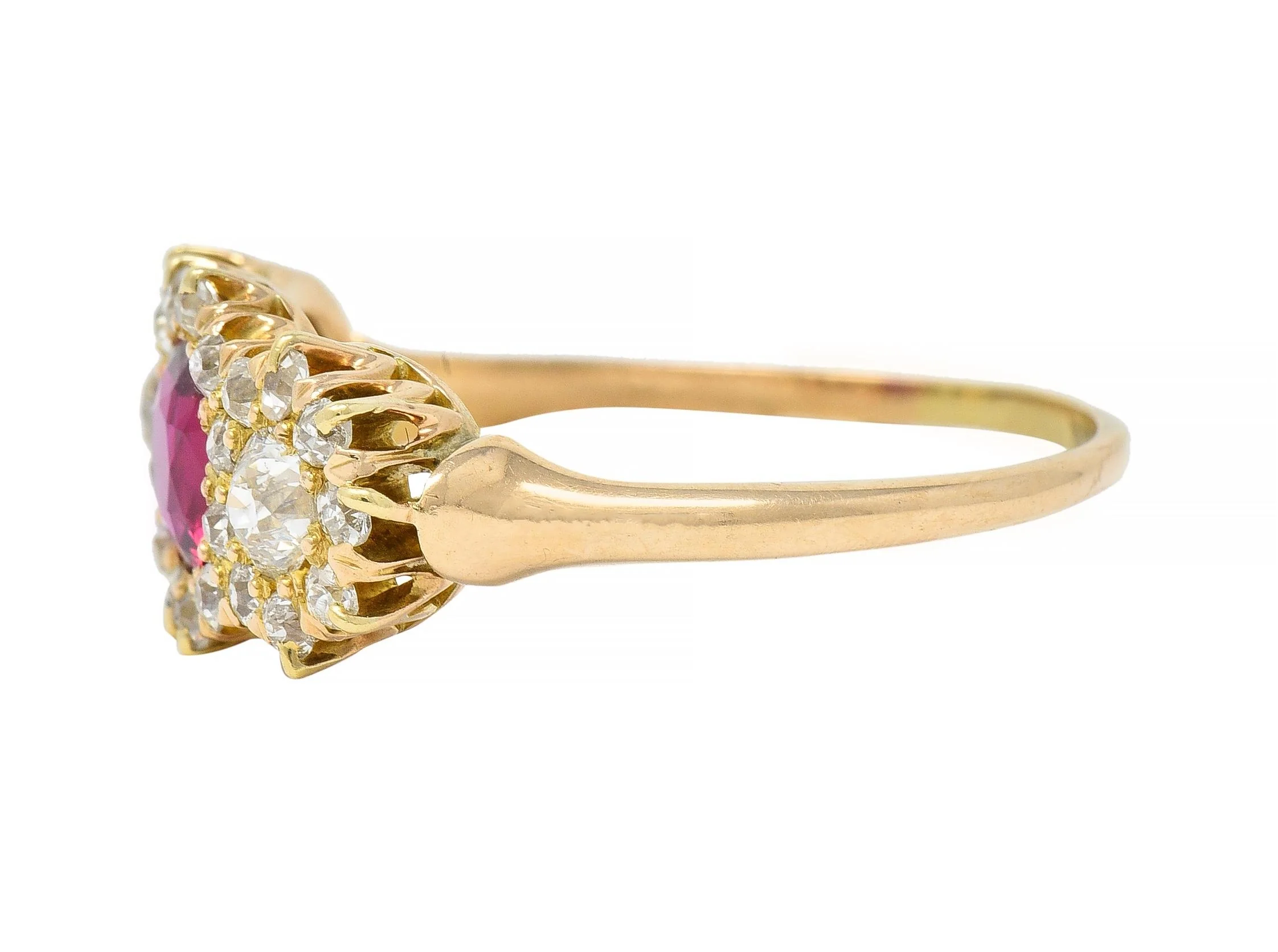 Victorian 1.57 CTW No Heat Ruby Diamond 14 Karat Yellow Gold Antique Cluster Ring GIA - Image 5
