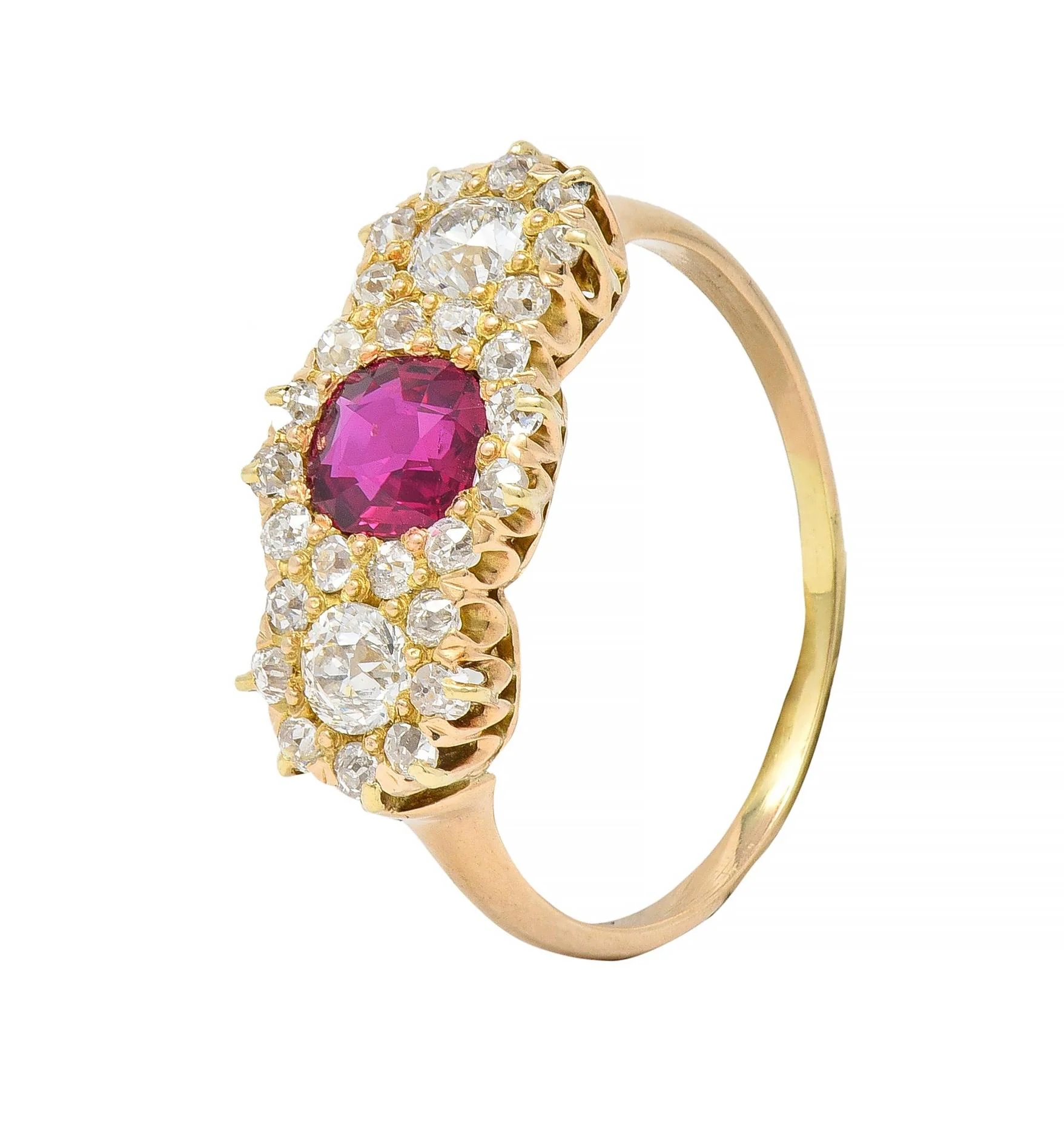 Victorian 1.57 CTW No Heat Ruby Diamond 14 Karat Yellow Gold Antique Cluster Ring GIA - Image 7