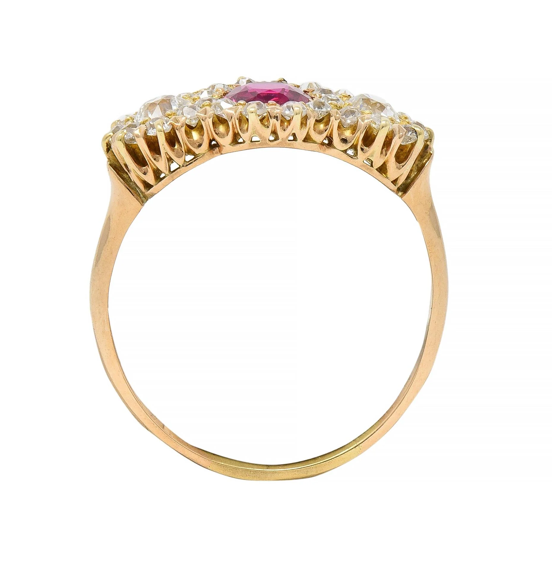 Victorian 1.57 CTW No Heat Ruby Diamond 14 Karat Yellow Gold Antique Cluster Ring GIA - Image 8
