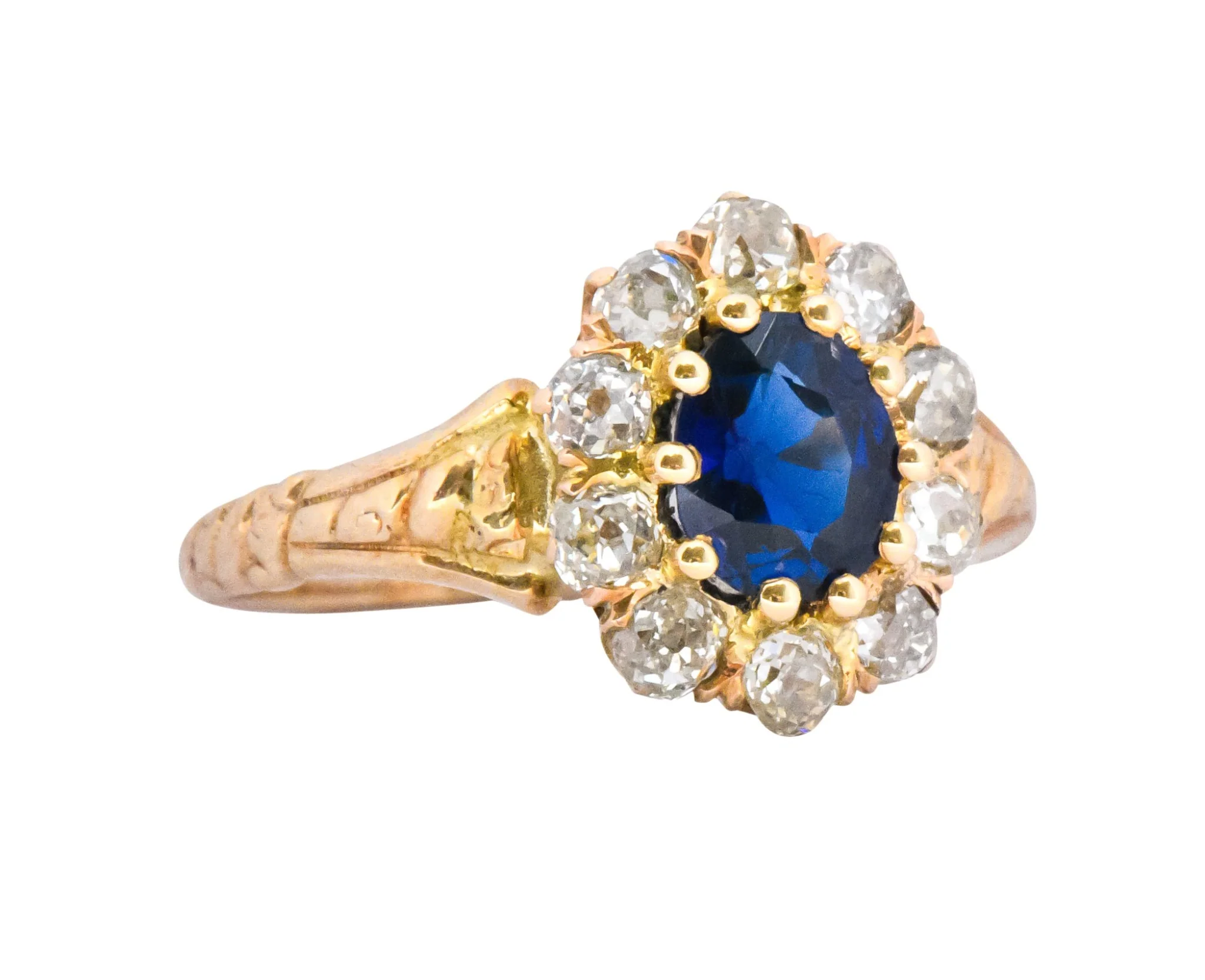 Victorian 1.57 CTW Sapphire Old Mine Cut Diamond 14 Karat Gold Cluster Ring - Image 5
