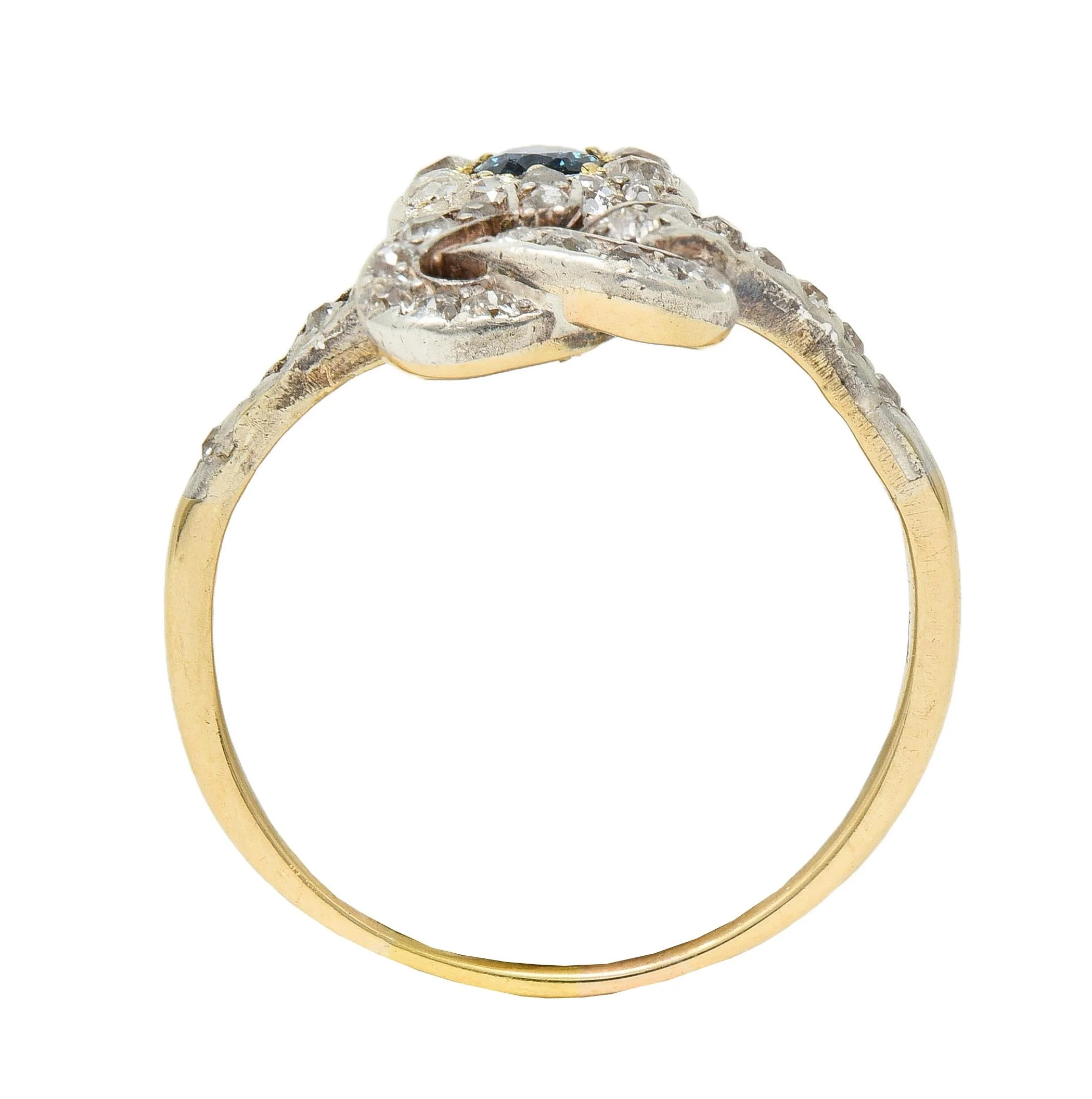 Victorian 1.60 CTW Sapphire Diamond Silver 14 Karat Gold Antique Love Knot Ring - Image 10