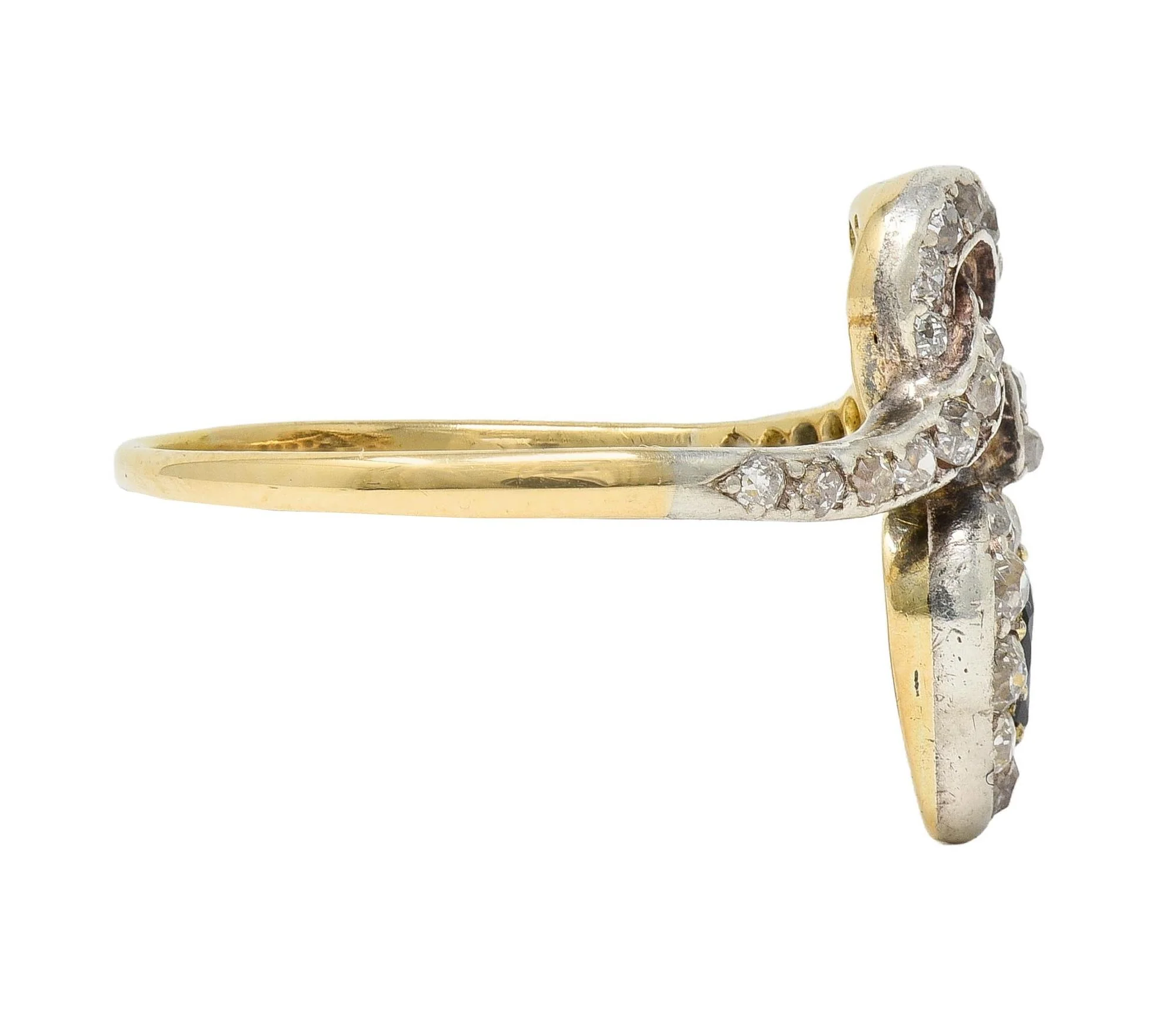 Victorian 1.60 CTW Sapphire Diamond Silver 14 Karat Gold Antique Love Knot Ring - Image 2