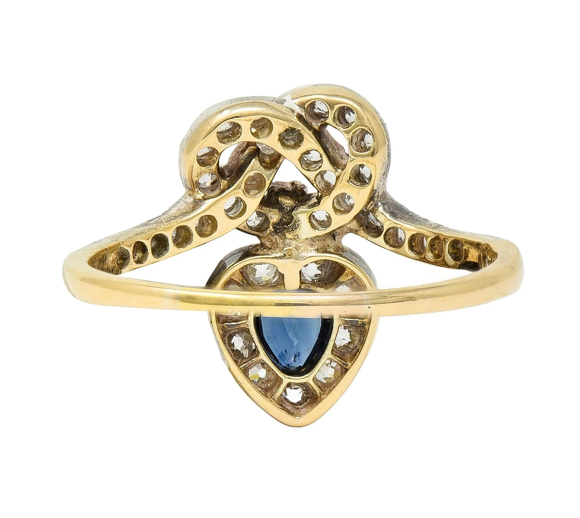 Victorian 1.60 CTW Sapphire Diamond Silver 14 Karat Gold Antique Love Knot Ring - Image 4