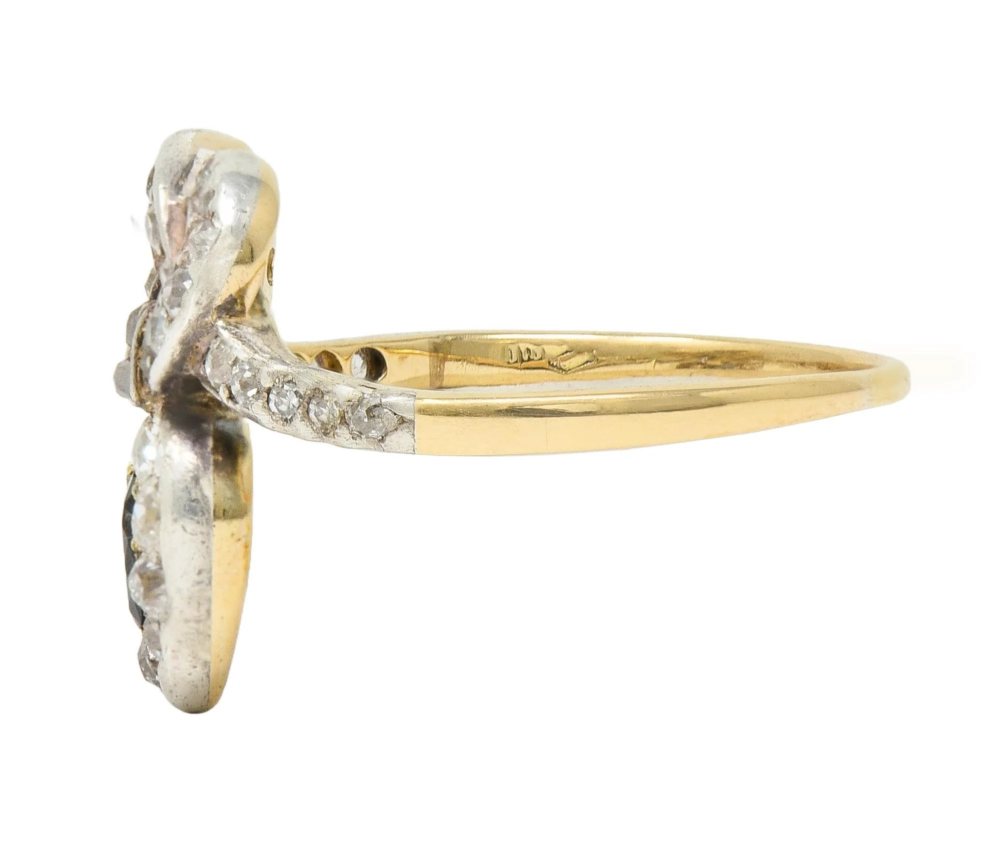 Victorian 1.60 CTW Sapphire Diamond Silver 14 Karat Gold Antique Love Knot Ring - Image 5