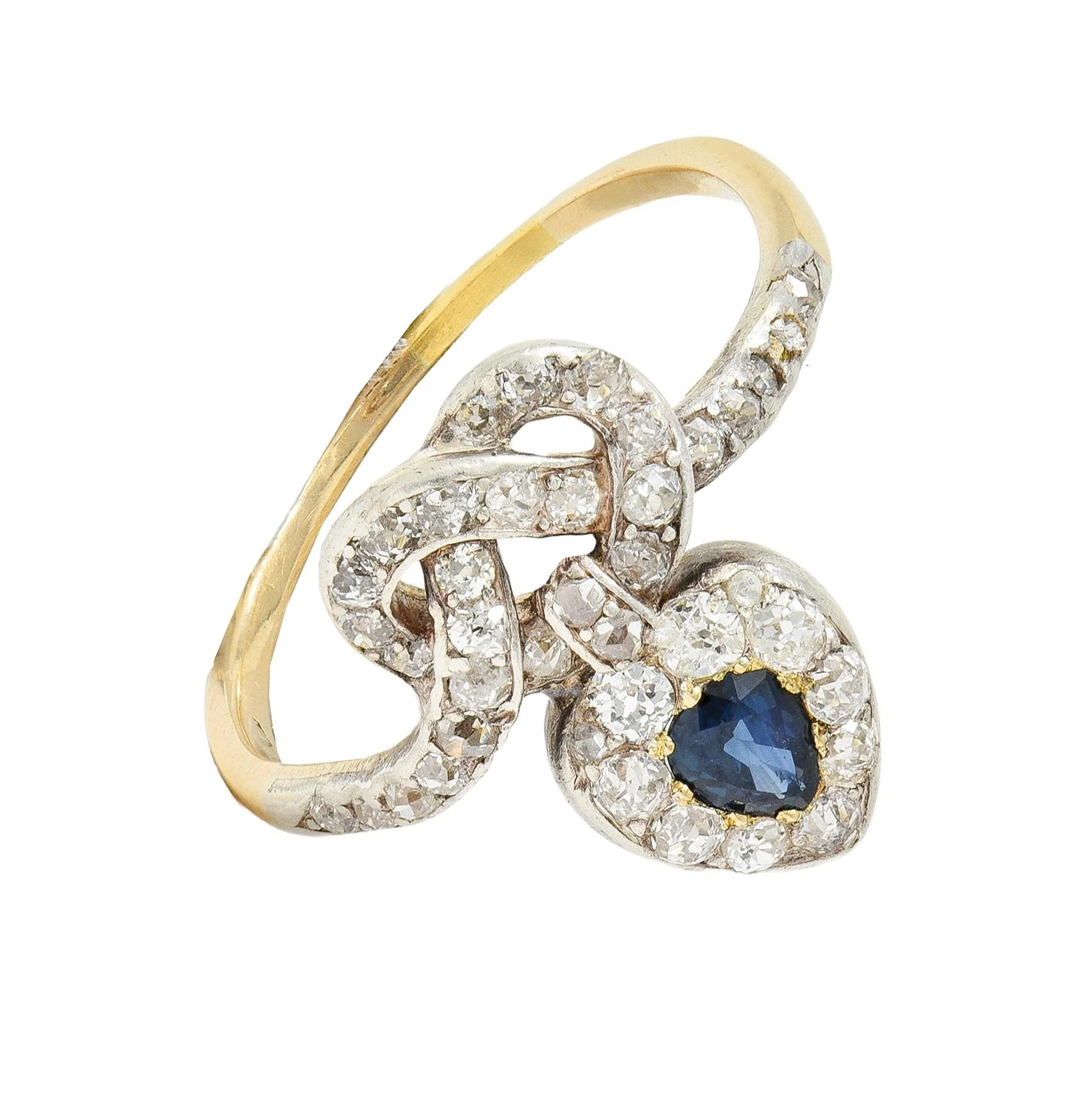 Victorian 1.60 CTW Sapphire Diamond Silver 14 Karat Gold Antique Love Knot Ring - Image 8
