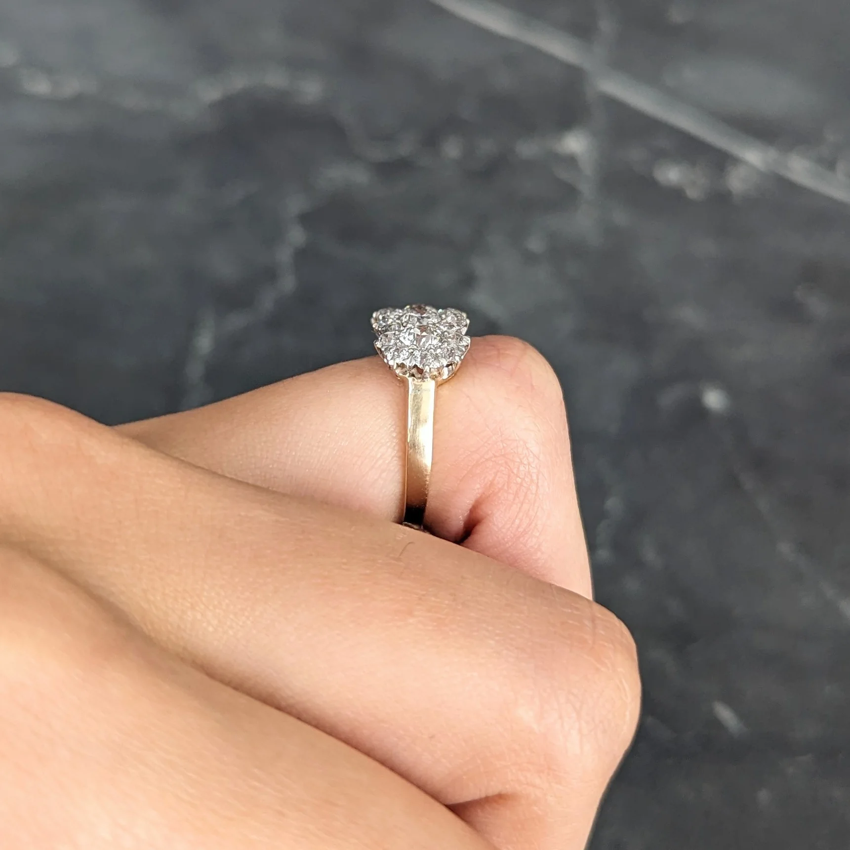 Victorian 1.61 CTW Old European Cut Diamond 10 Karat Two-Tone Gold Antique Cluster Band Ring - Image 10