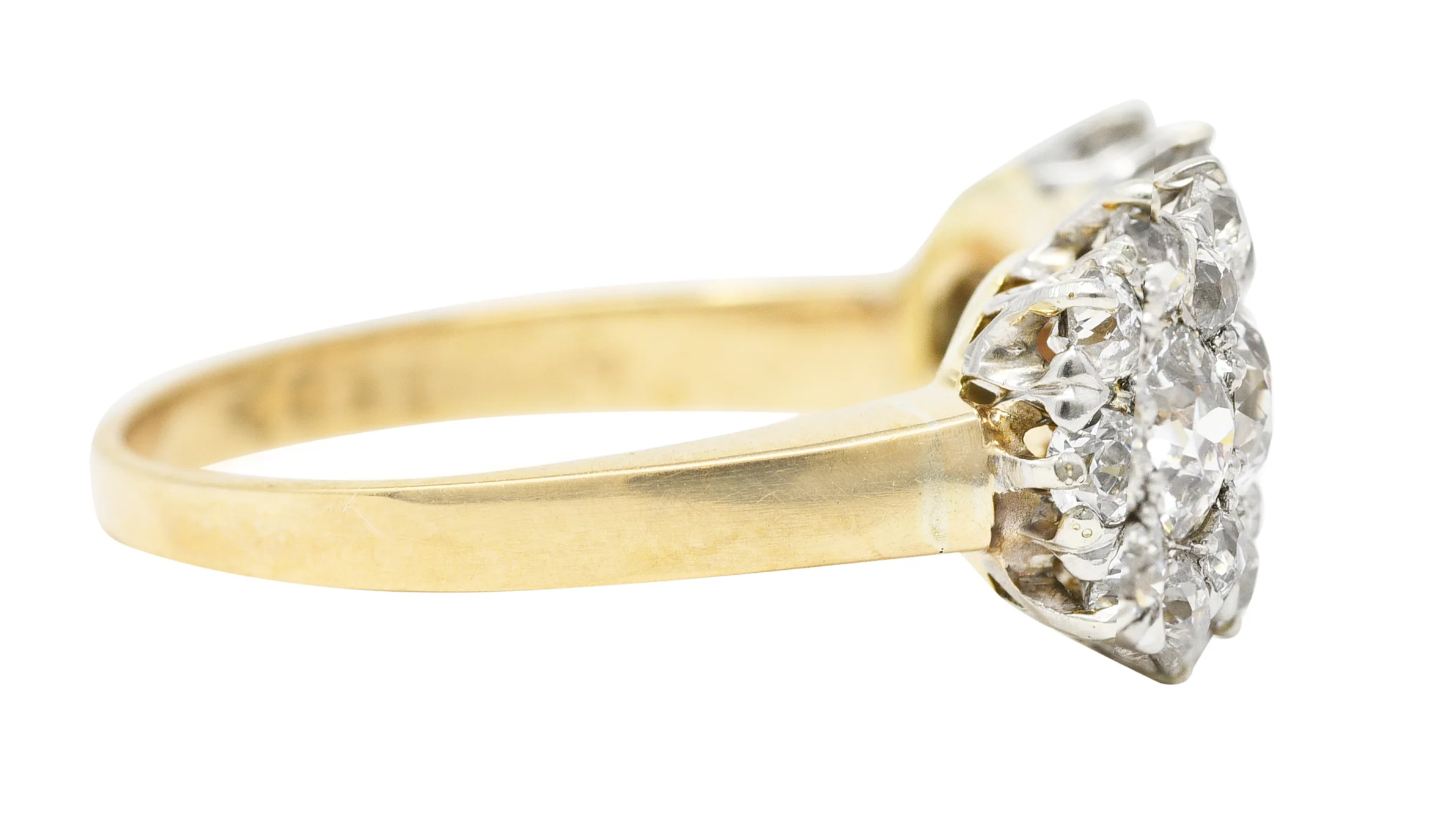Victorian 1.61 CTW Old European Cut Diamond 10 Karat Two-Tone Gold Antique Cluster Band Ring - Image 3