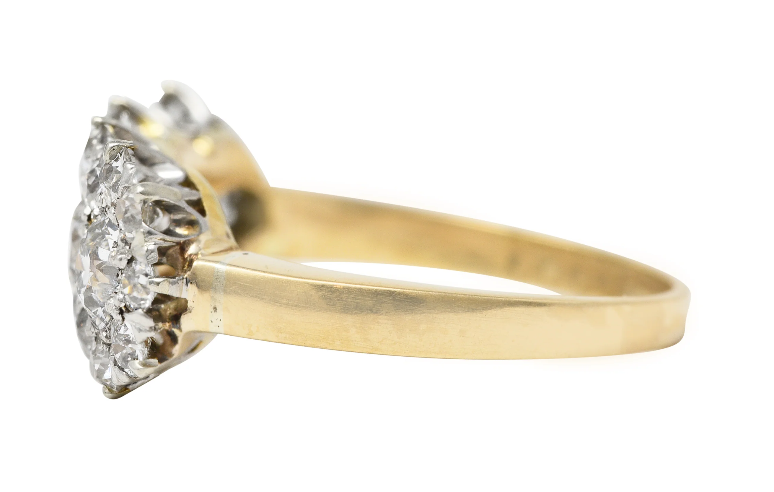 Victorian 1.61 CTW Old European Cut Diamond 10 Karat Two-Tone Gold Antique Cluster Band Ring - Image 5