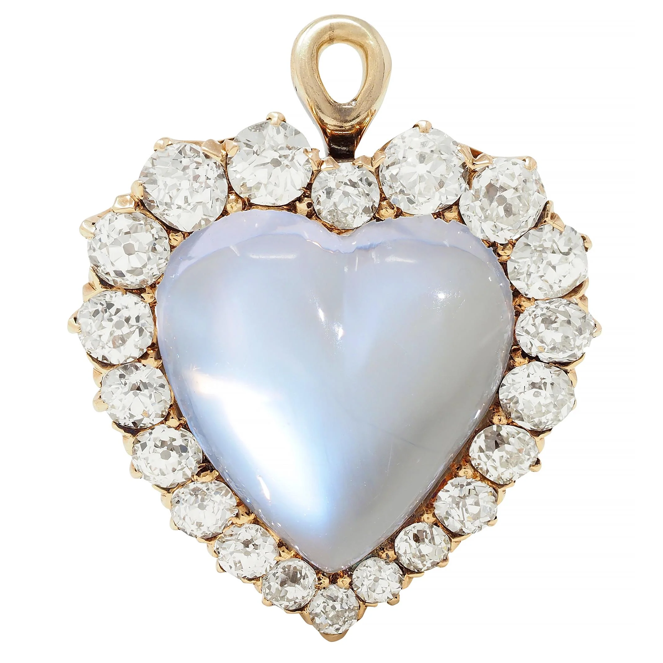 Victorian 1.63 CTW Diamond Moonstone 14 Karat Gold Antique Heart Halo Pendant Brooch - Image 2