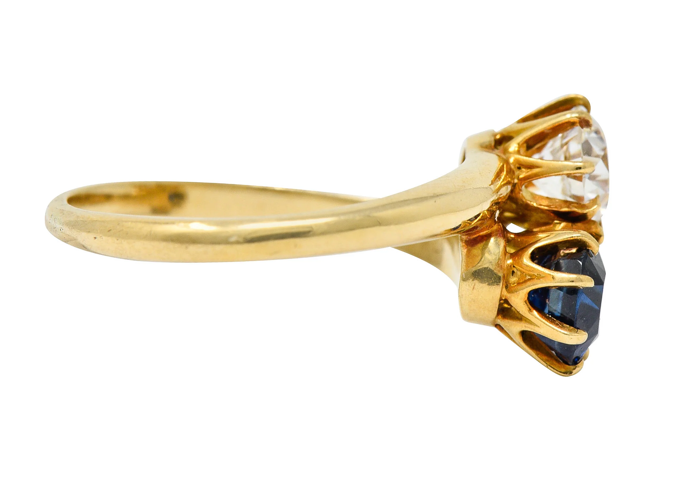 Victorian 1.75 CTW Diamond No Heat Sapphire 18 Karat Gold Toi Et Moi Ring GIA - Image 3