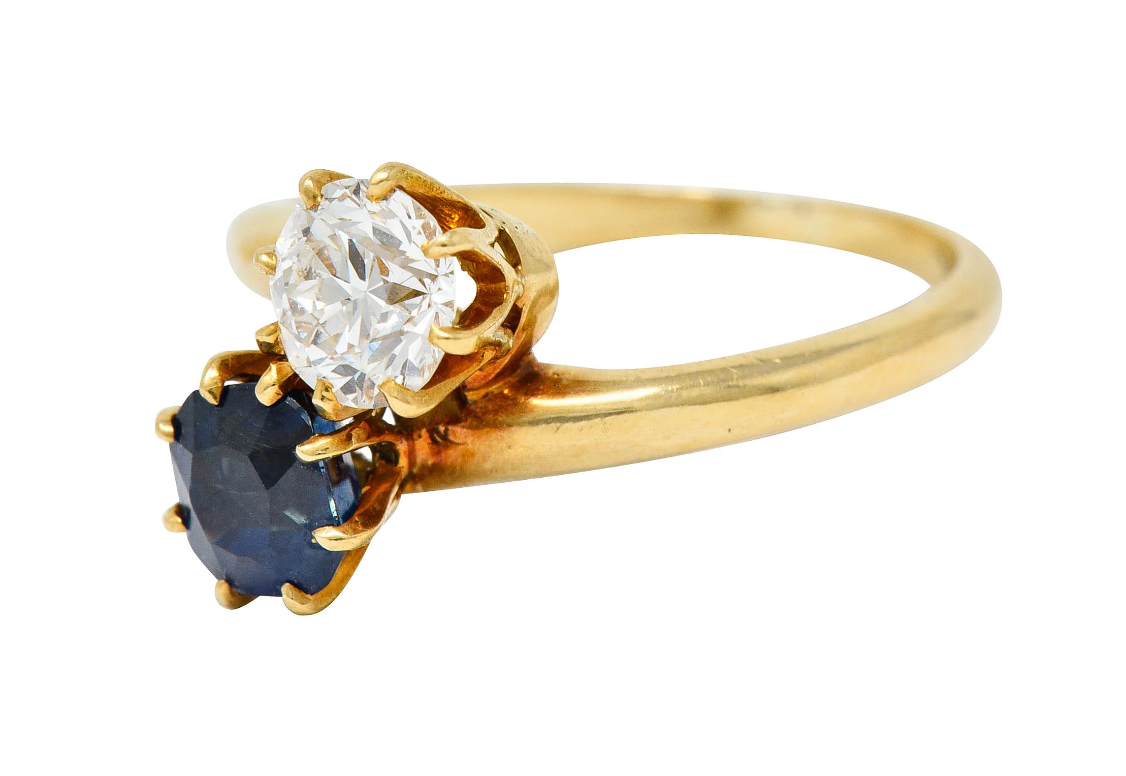 Victorian 1.75 CTW Diamond No Heat Sapphire 18 Karat Gold Toi Et Moi Ring GIA - Image 6