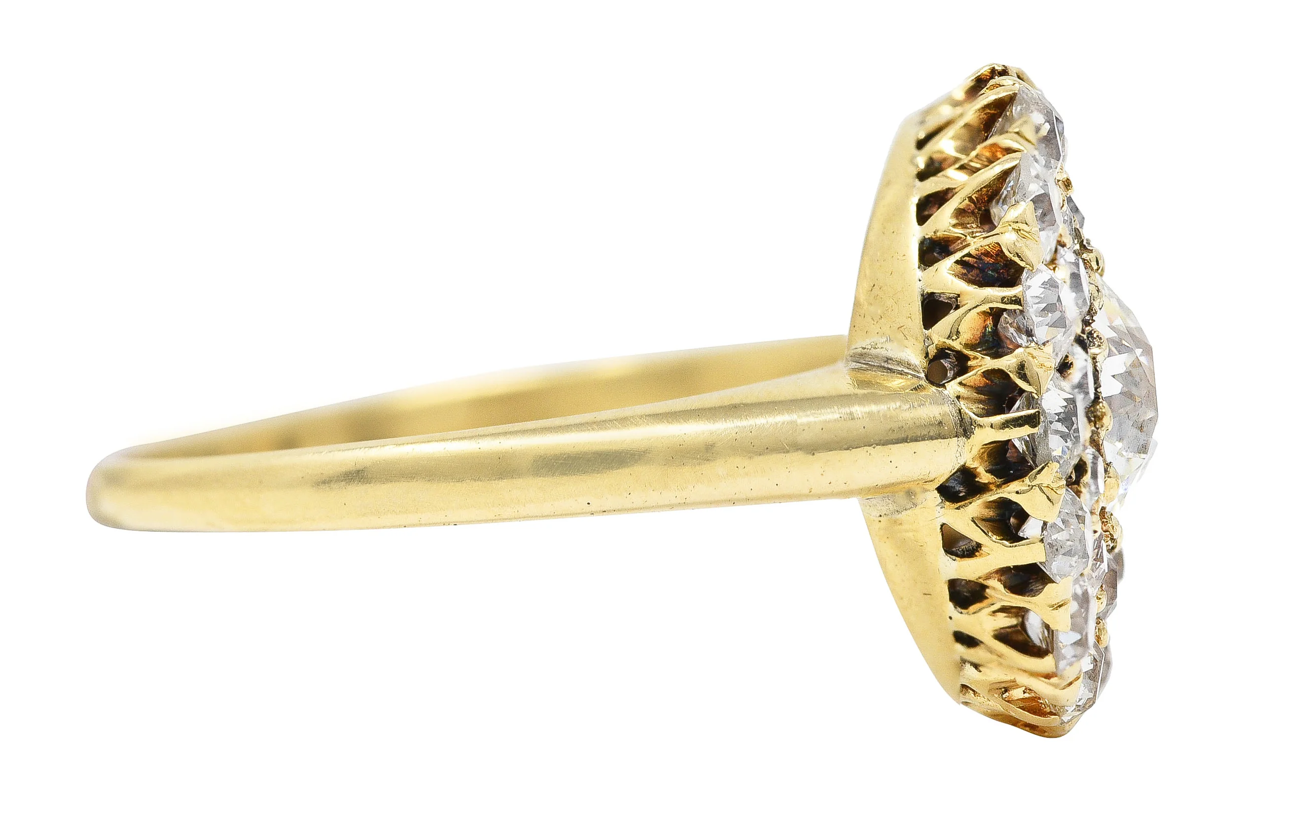 Victorian 1.89 CTW Old European Cut Diamond 14 Karat Yellow Gold Antique Cluster Ring - Image 3