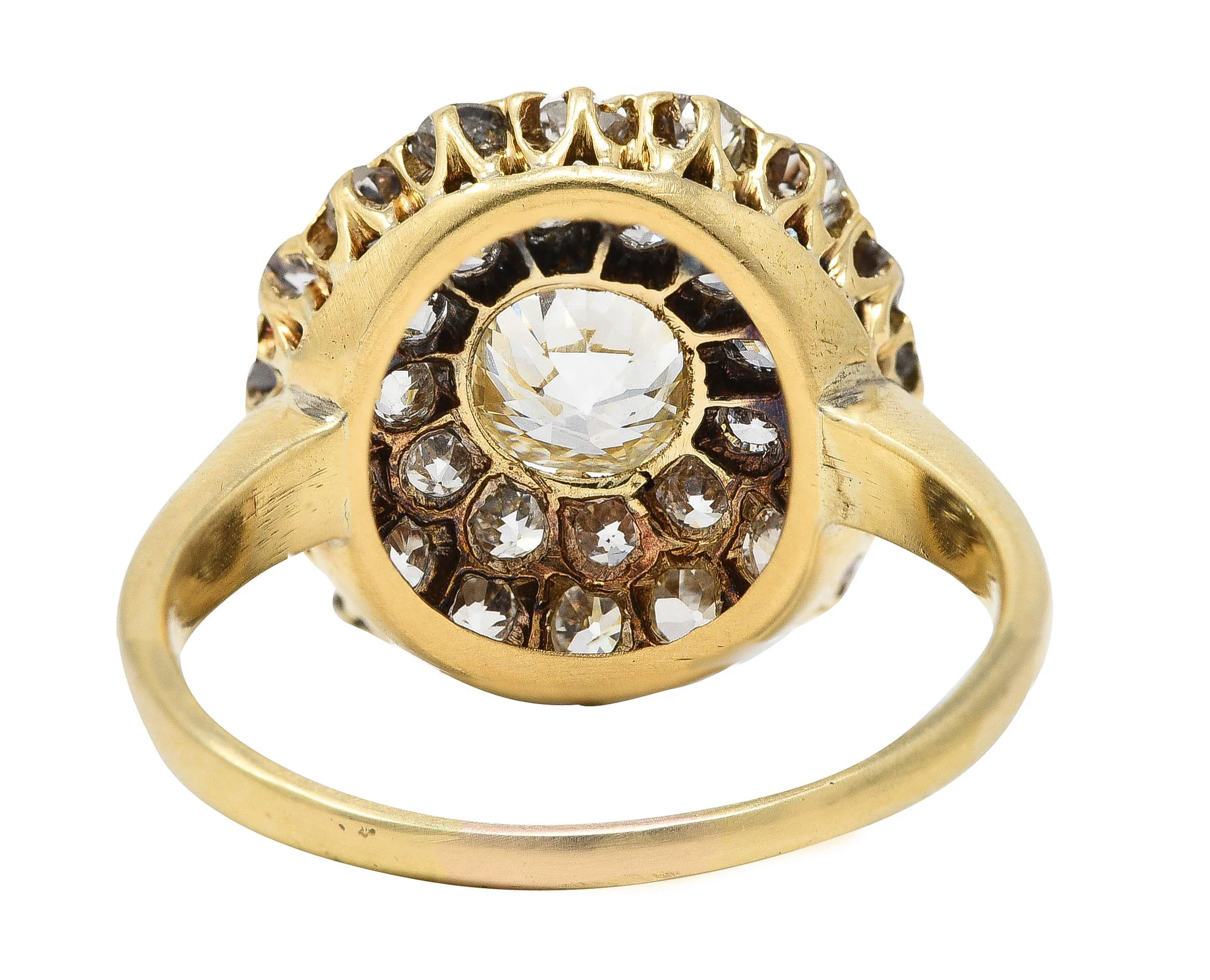 Victorian 1.89 CTW Old European Cut Diamond 14 Karat Yellow Gold Antique Cluster Ring - Image 4