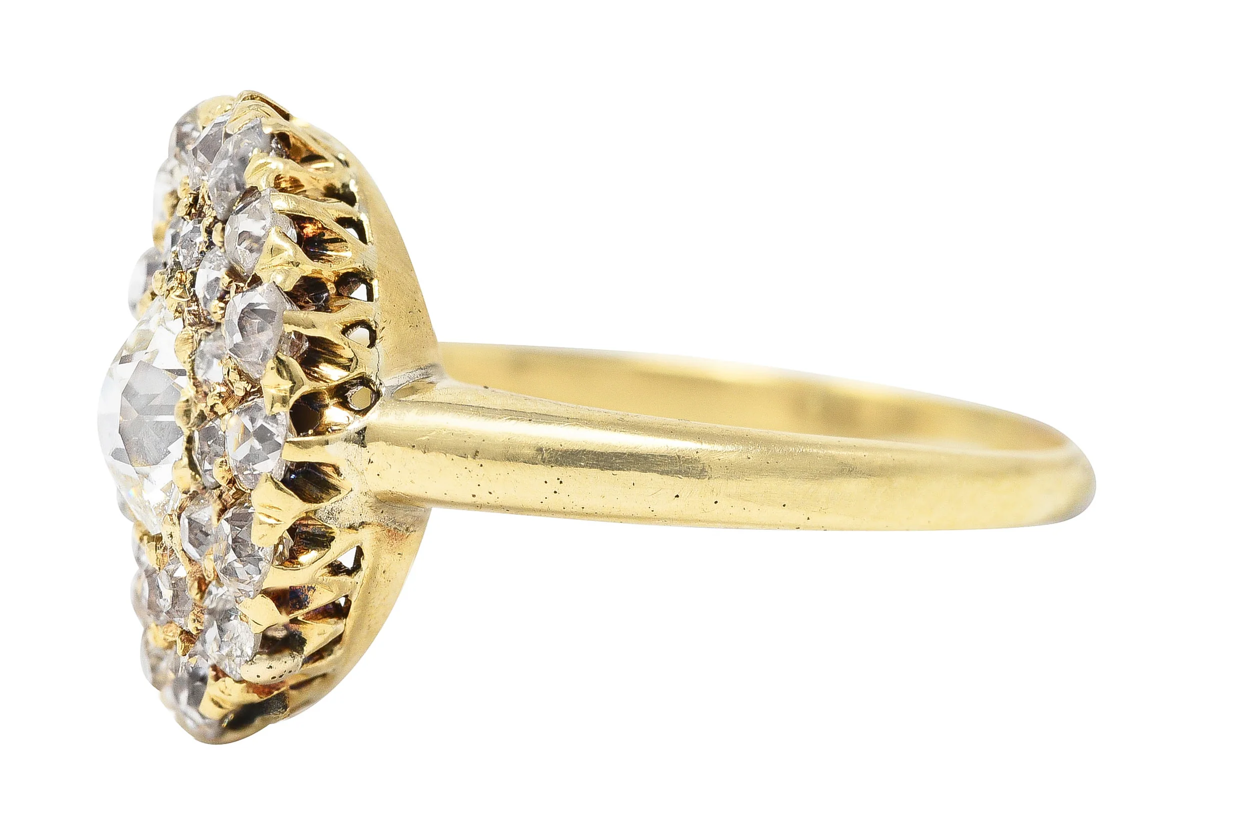Victorian 1.89 CTW Old European Cut Diamond 14 Karat Yellow Gold Antique Cluster Ring - Image 5