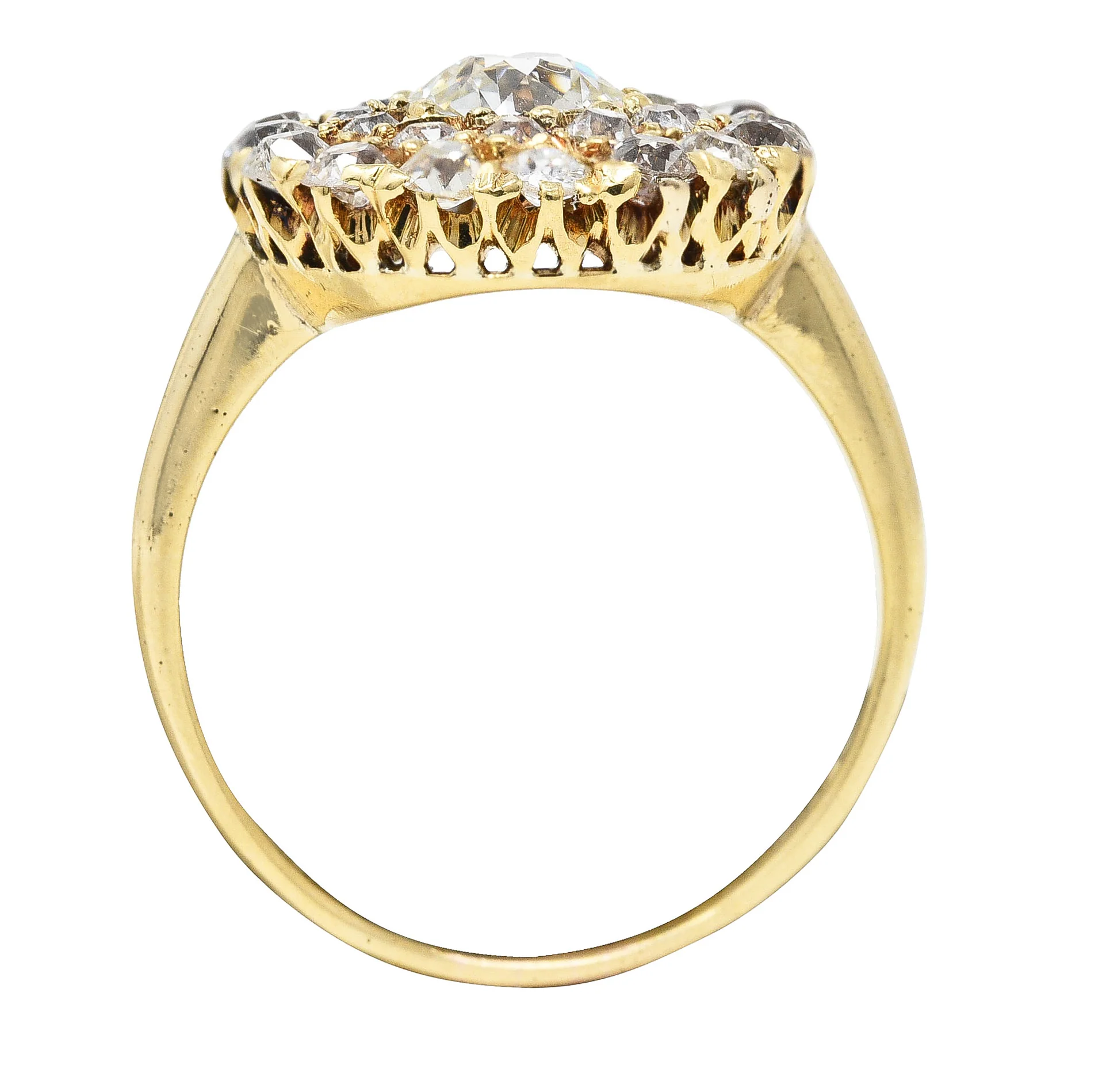 Victorian 1.89 CTW Old European Cut Diamond 14 Karat Yellow Gold Antique Cluster Ring - Image 7