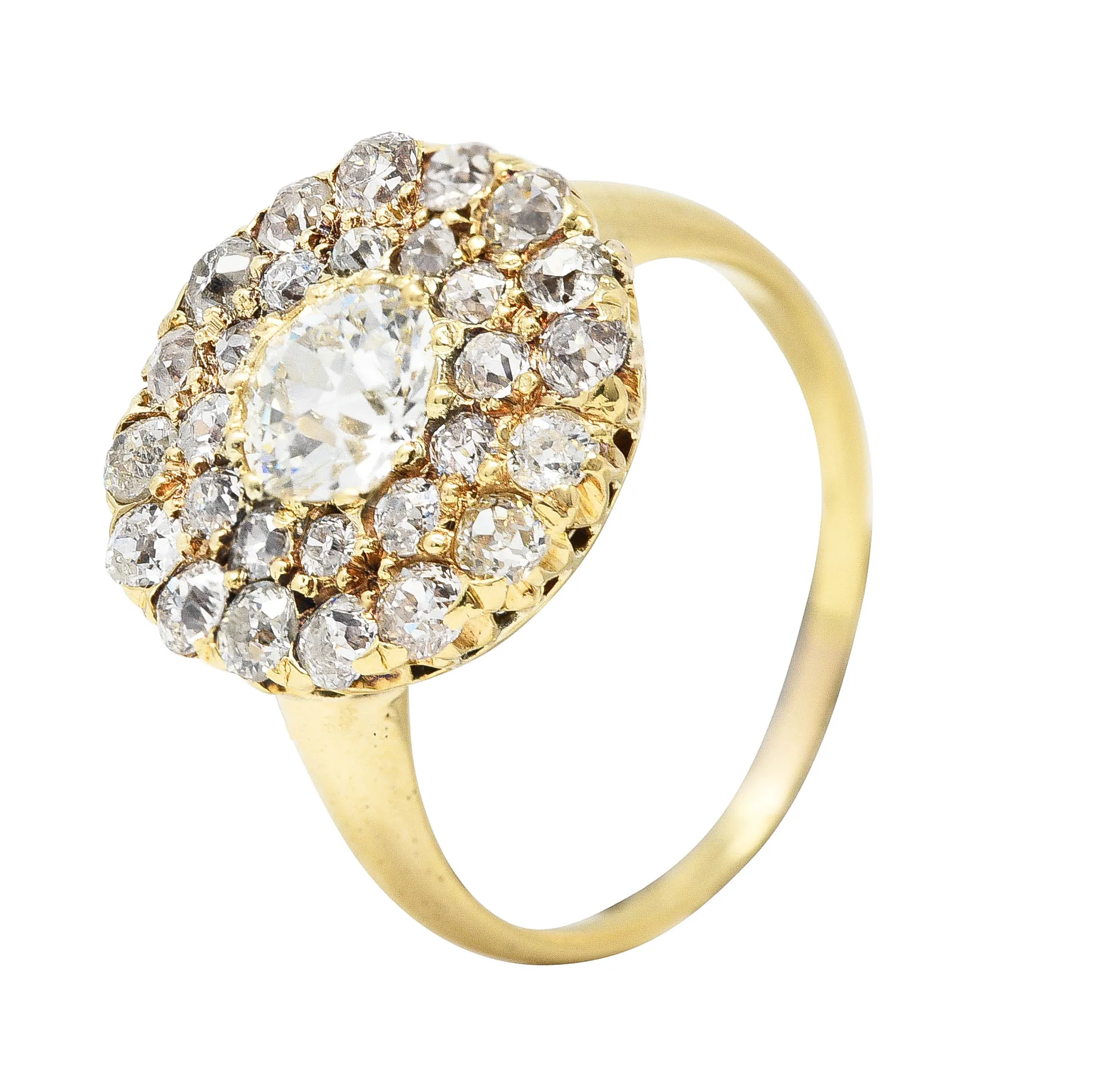 Victorian 1.89 CTW Old European Cut Diamond 14 Karat Yellow Gold Antique Cluster Ring - Image 8