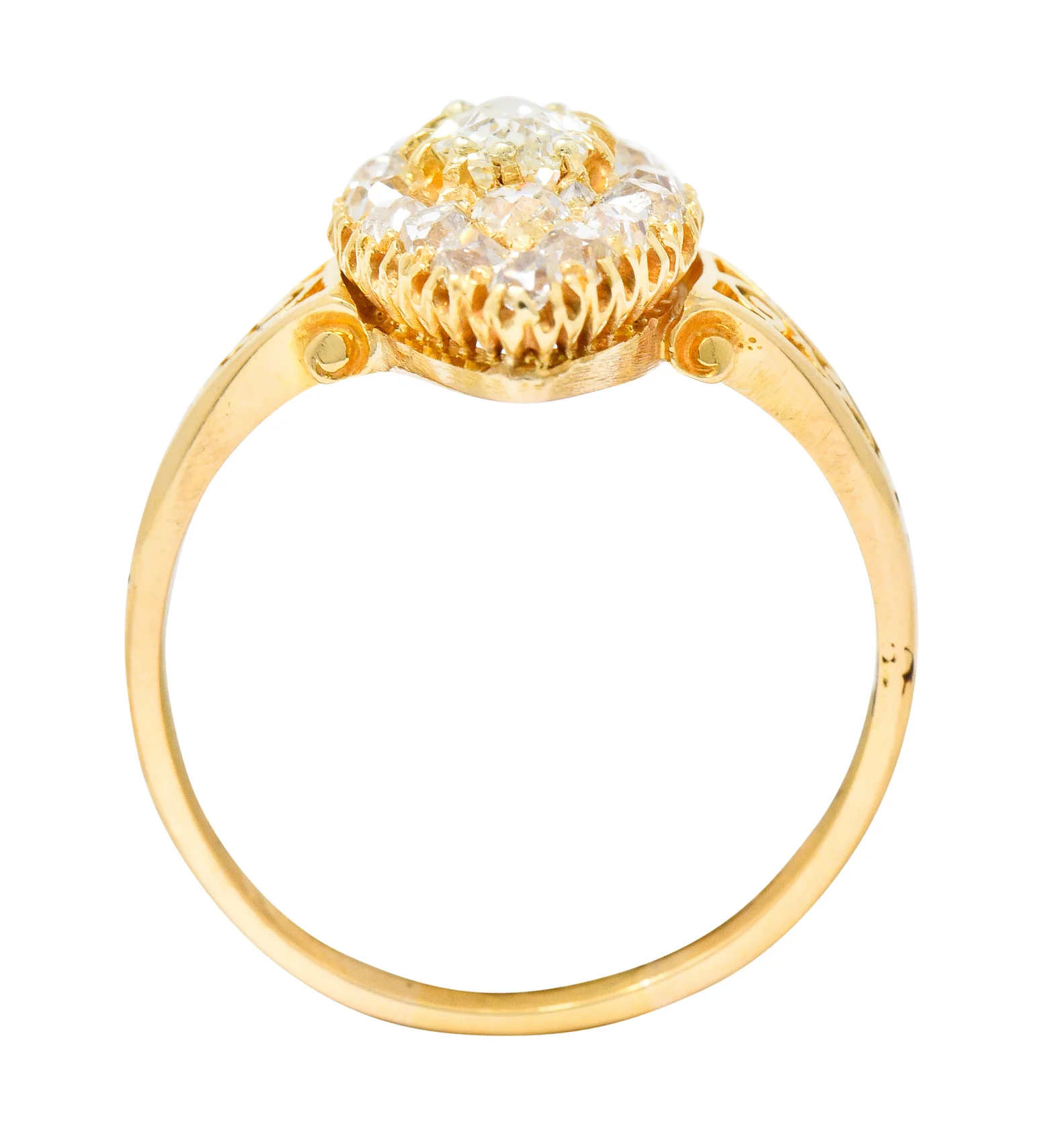 Victorian 1.90 CTW Diamond 18 Karat Gold Navette Cluster Ring - Image 7