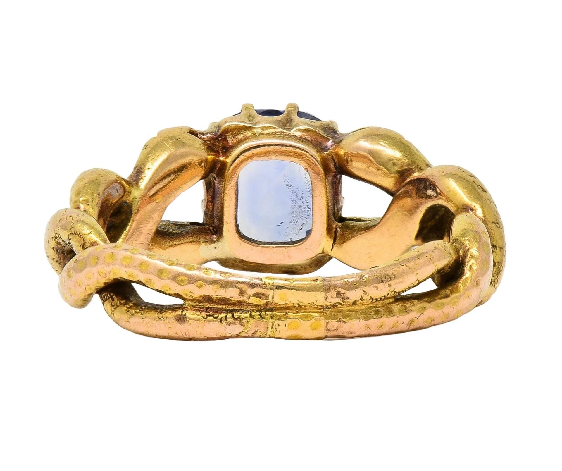 Victorian 1.92 CTW Sapphire 14 Karat Yellow Gold Antique Love Knot Unisex Snake Ring - Image 4