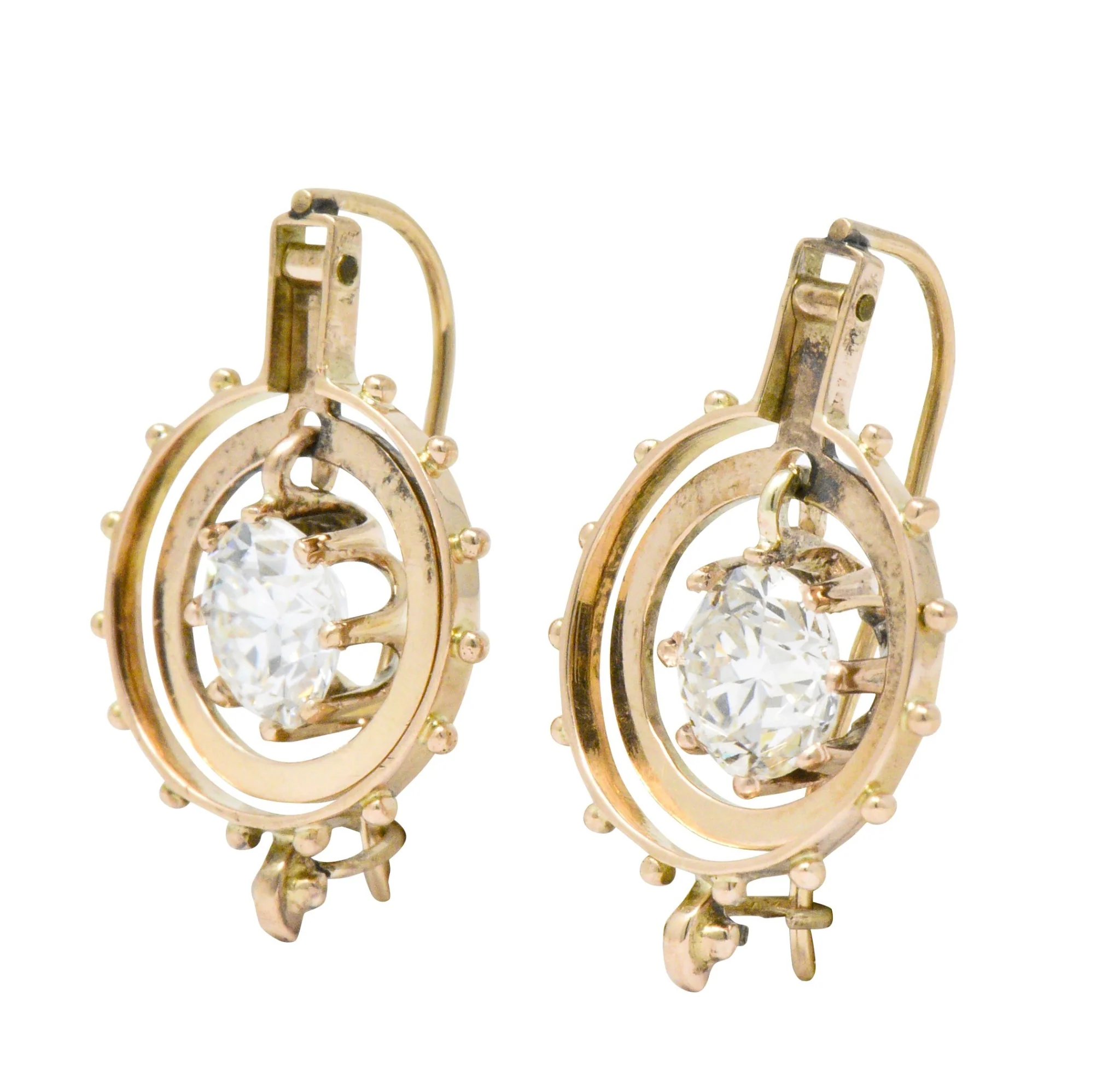 Victorian 1.95 CTW Diamond 14 Karat Rose Gold Drop Earrings GIA - Image 2