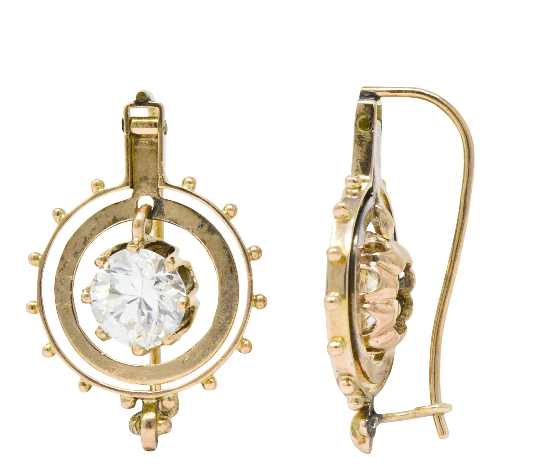 Victorian 1.95 CTW Diamond 14 Karat Rose Gold Drop Earrings GIA - Image 3