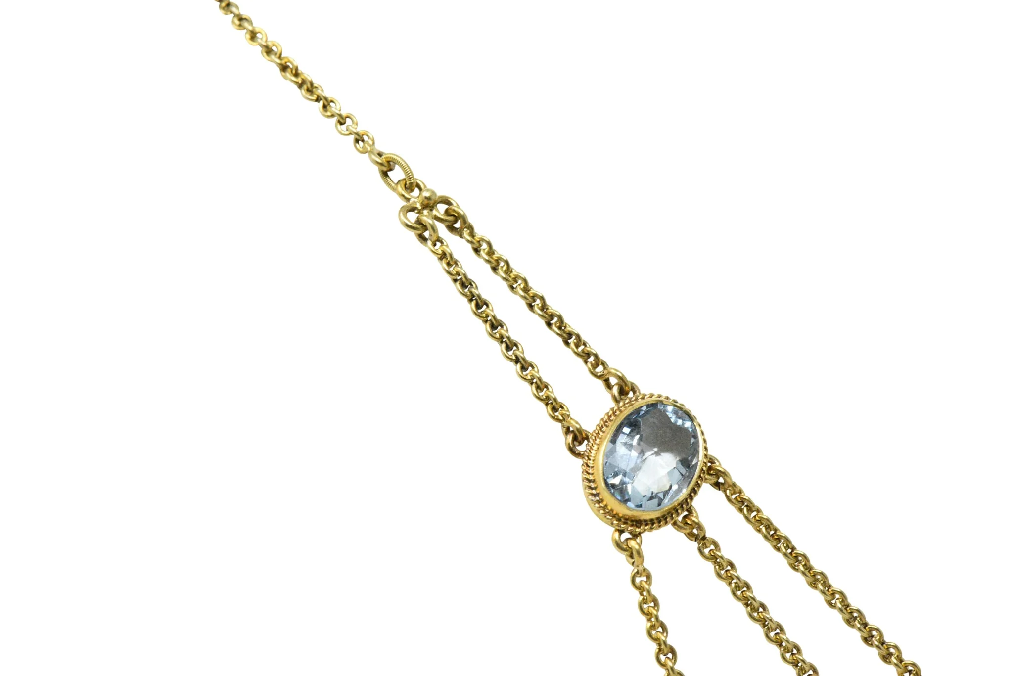 Victorian 10.00 CTW Aquamarine Seed Pearl 14 Karat Gold Swag Necklace - Image 4