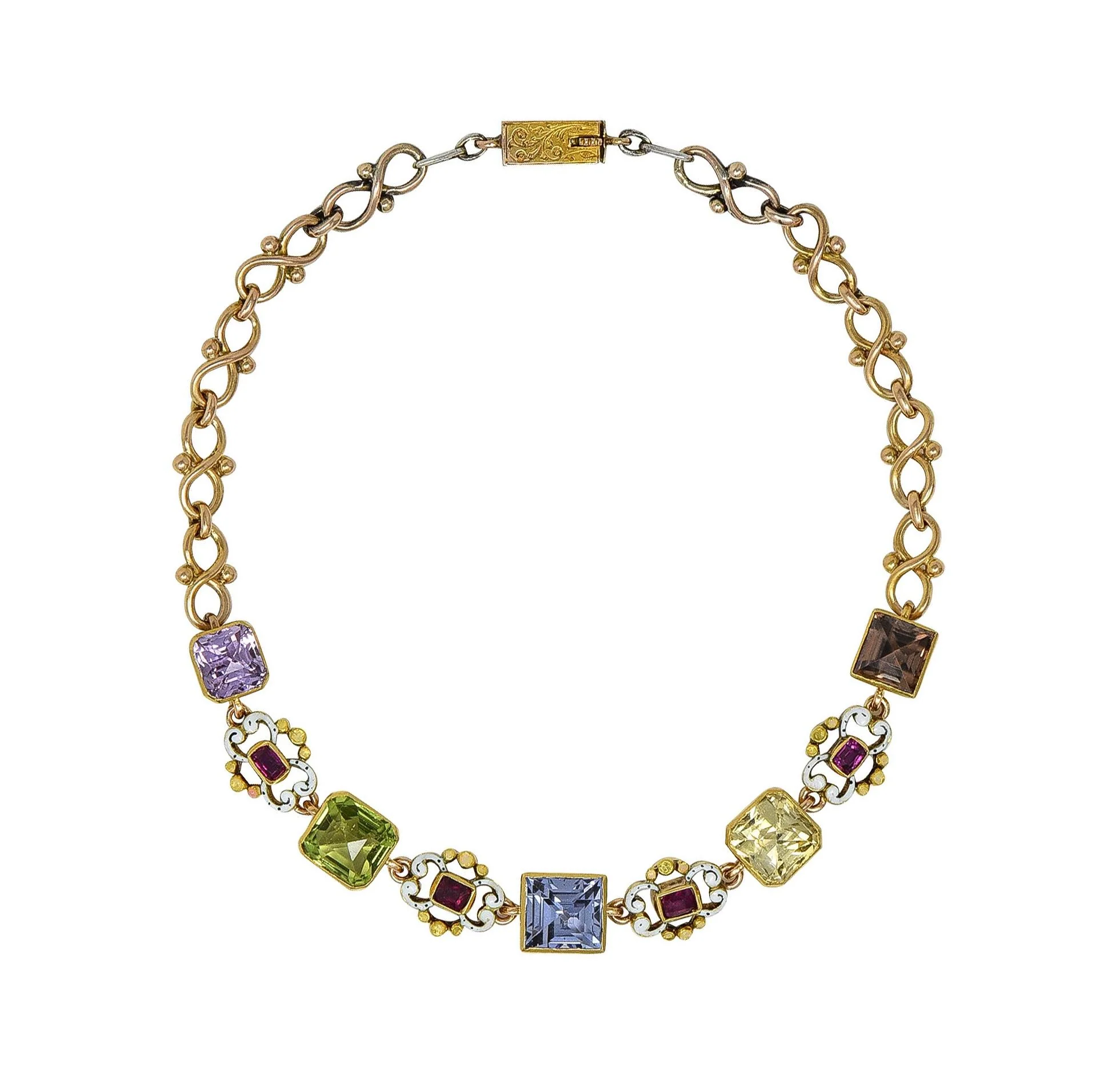 Victorian 12.72 CTW Multi-Gem Sapphire Enamel 18 Karat Yellow Gold Antique Link Bracelet - Image 10