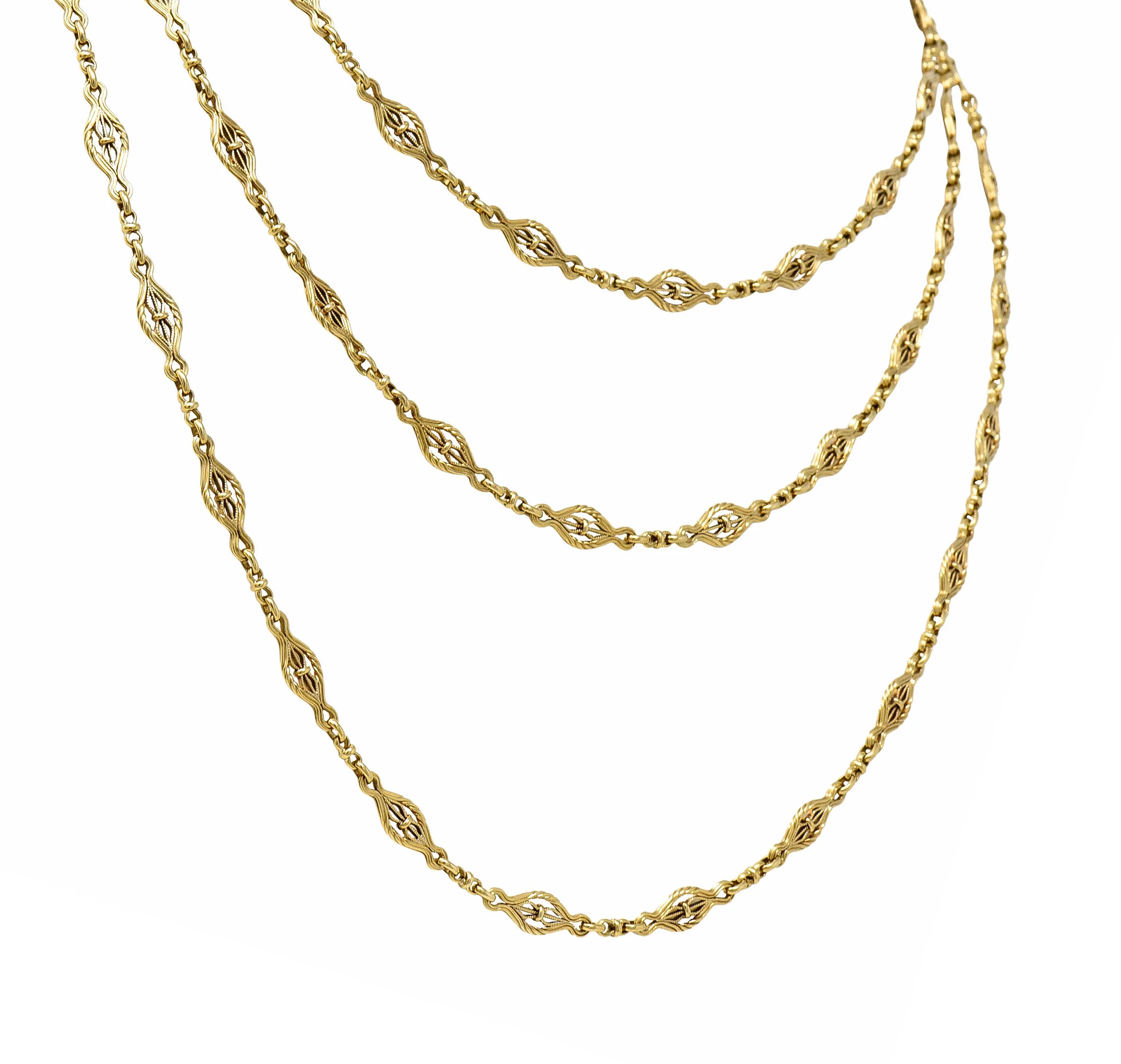 Victorian 14 Karat Gold 62 Inch Filigree Long Chain Necklace - Image 4