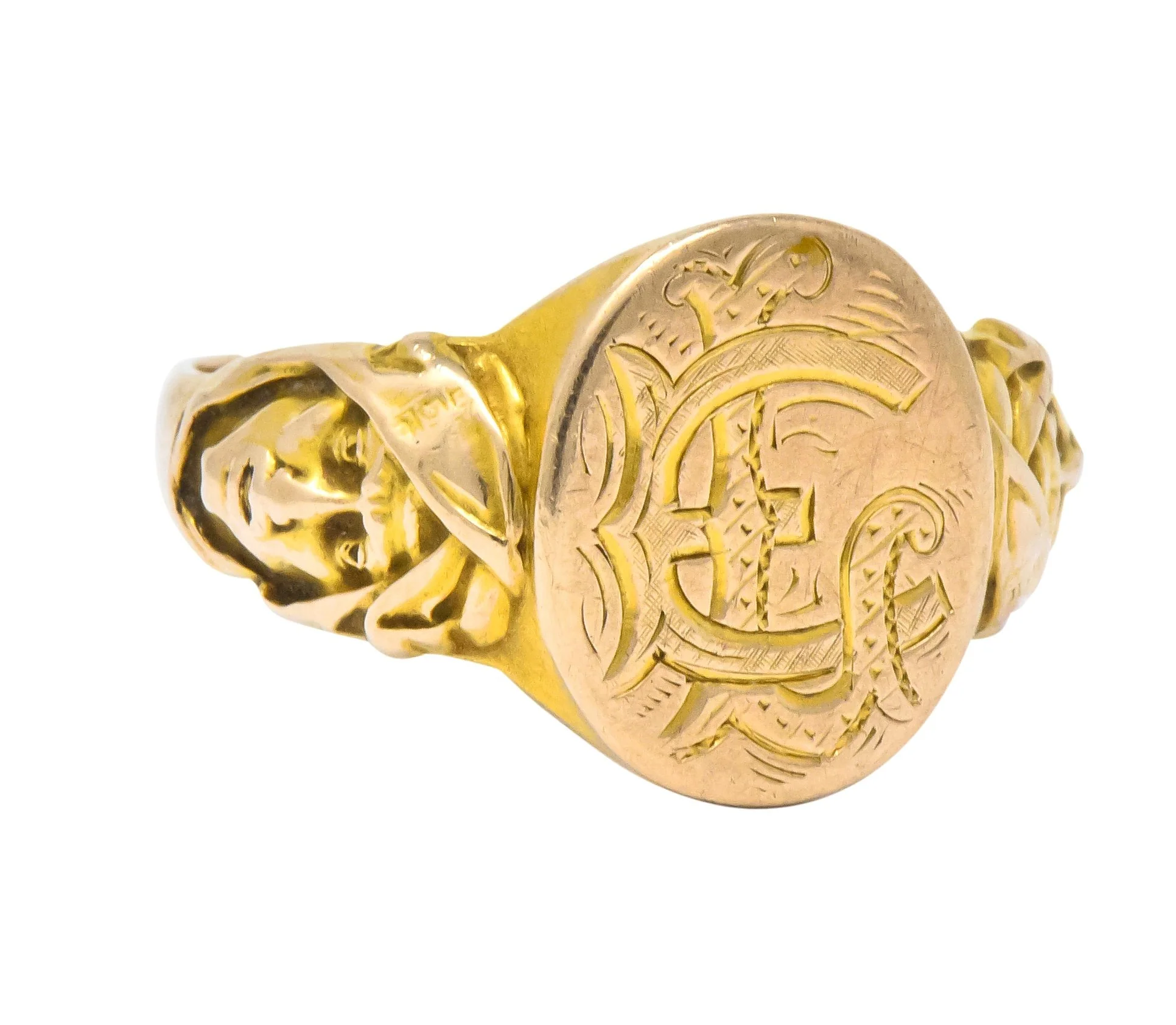 Victorian 14 Karat Gold Cloaked Wise Man Unisex Signet Ring - Image 3