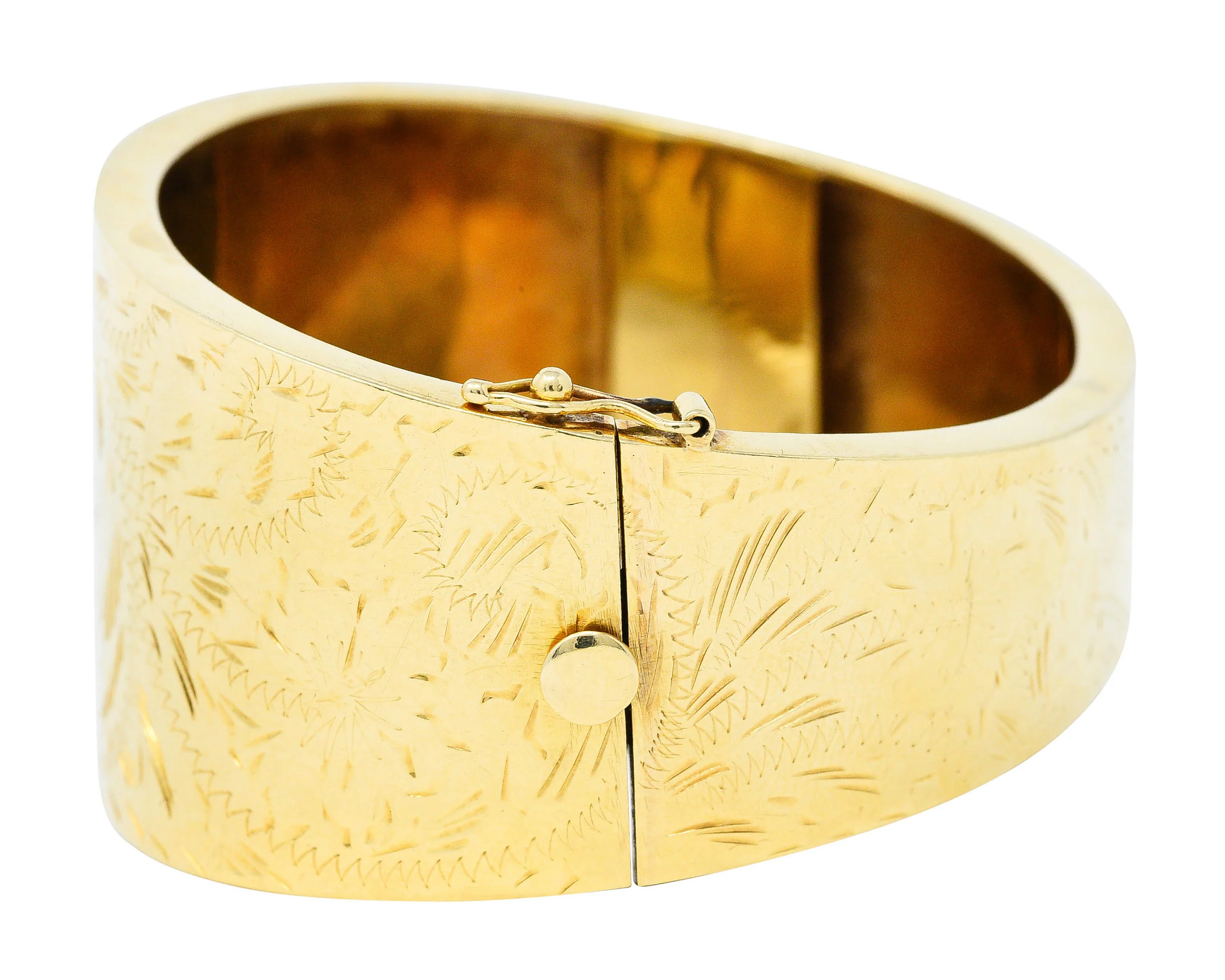 Victorian 14 Karat Gold Engraved Floral Bangle Bracelet Circa 1900 - Image 5