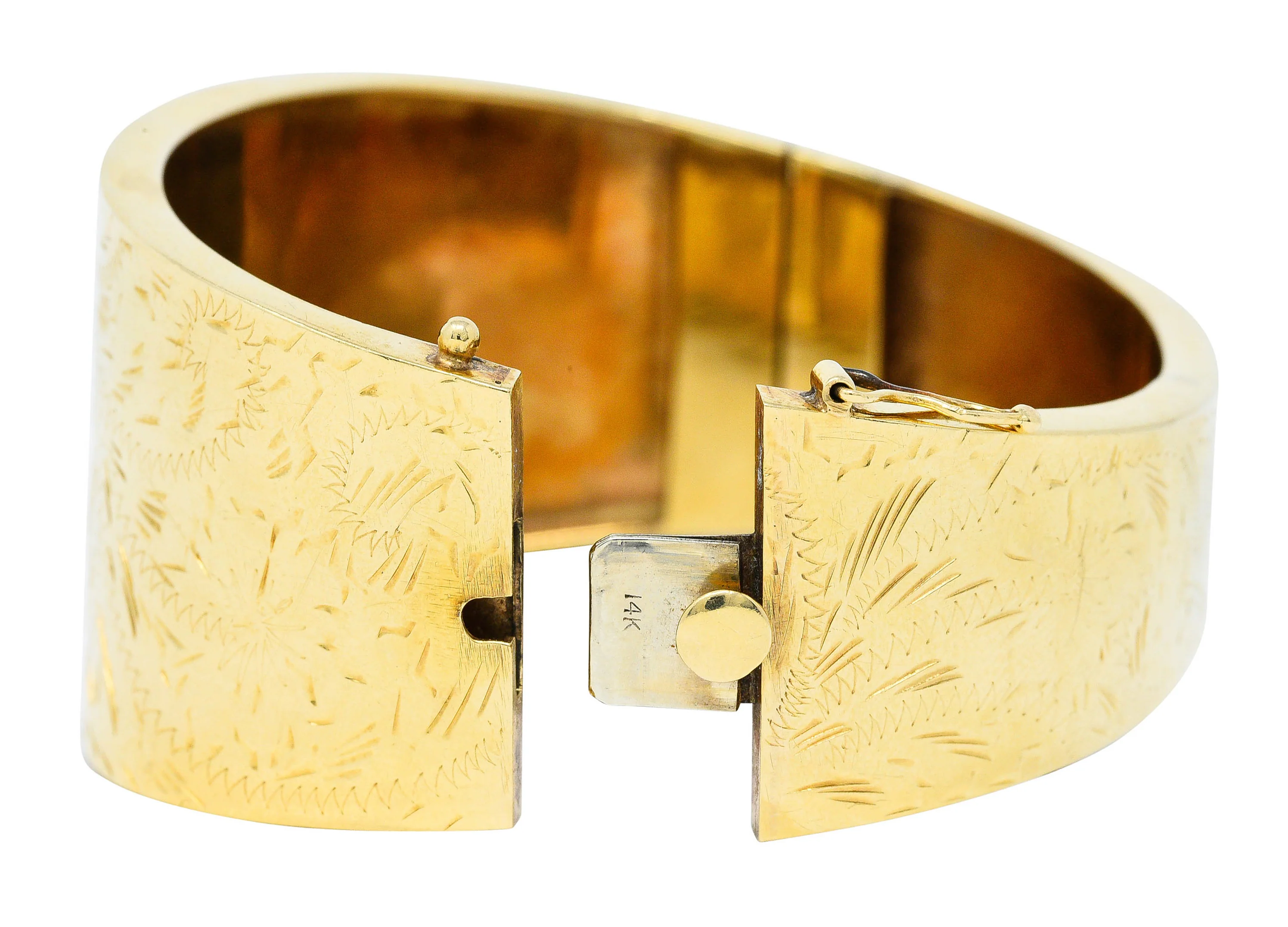Victorian 14 Karat Gold Engraved Floral Bangle Bracelet Circa 1900 - Image 6