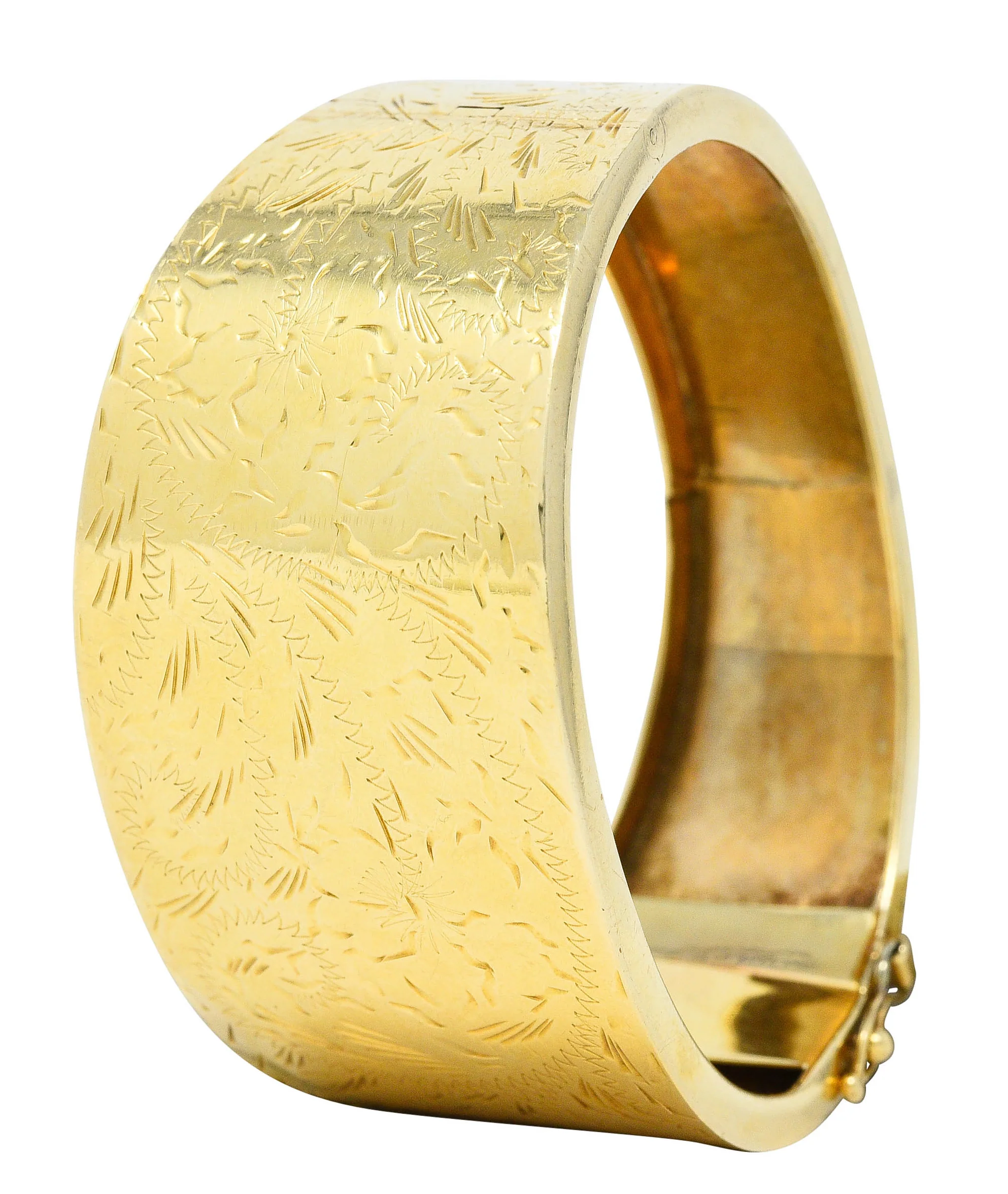 Victorian 14 Karat Gold Engraved Floral Bangle Bracelet Circa 1900 - Image 8