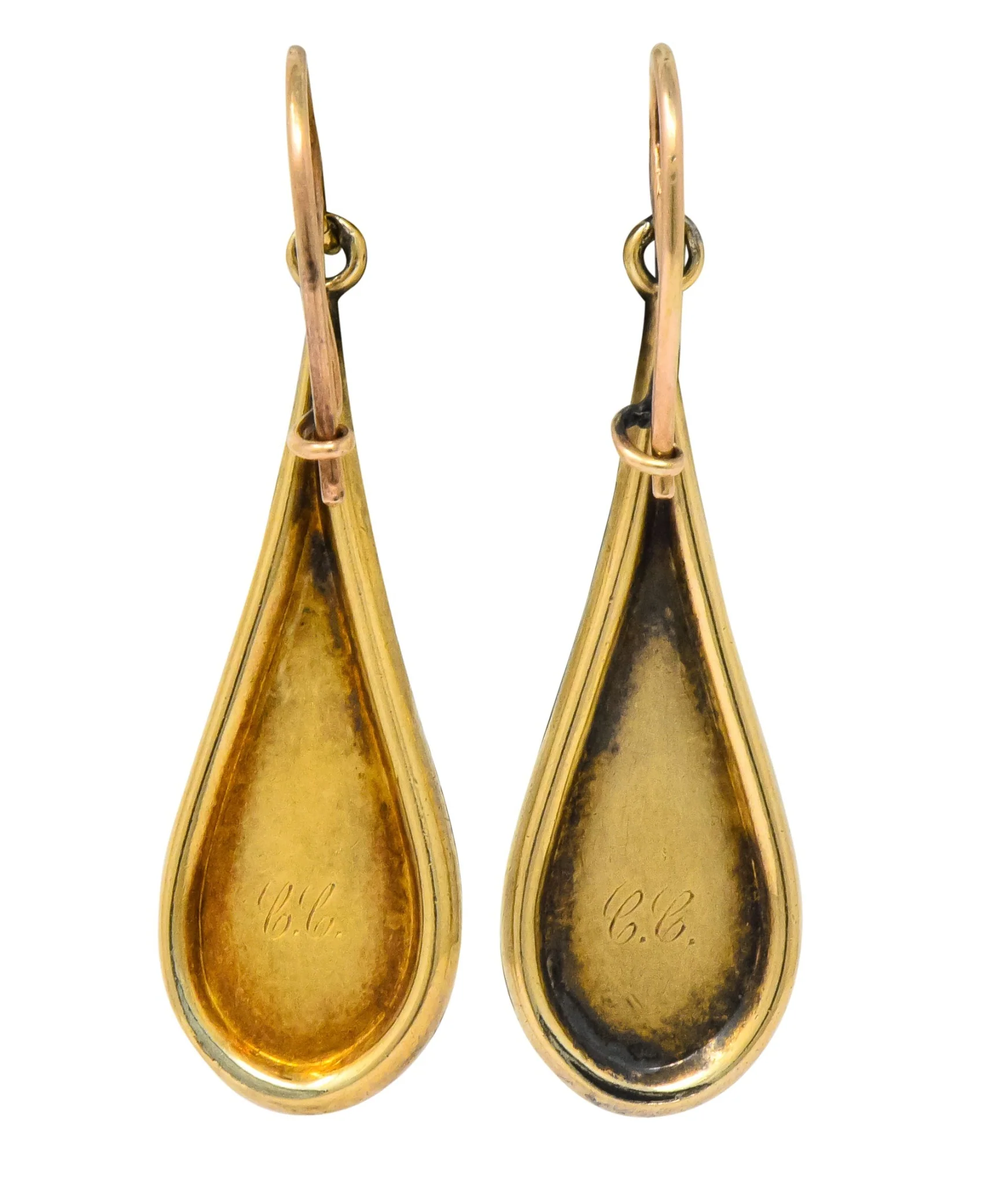 Victorian 14 Karat Gold Etched Clover Drop Earrings - Image 4