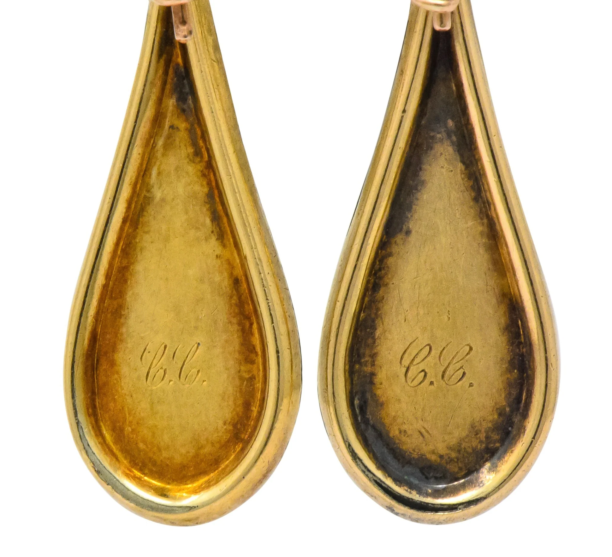 Victorian 14 Karat Gold Etched Clover Drop Earrings - Image 5