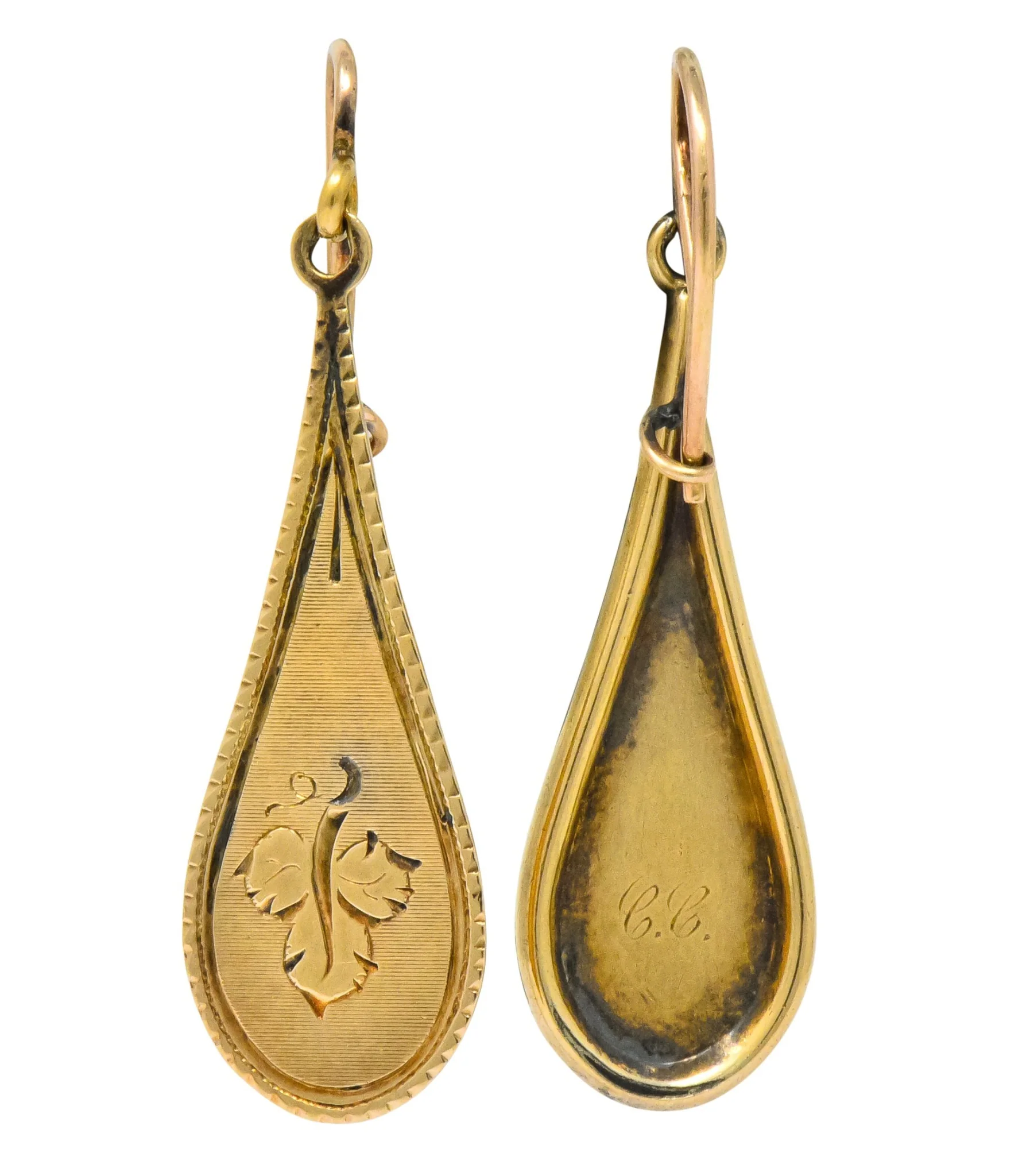 Victorian 14 Karat Gold Etched Clover Drop Earrings - Image 7