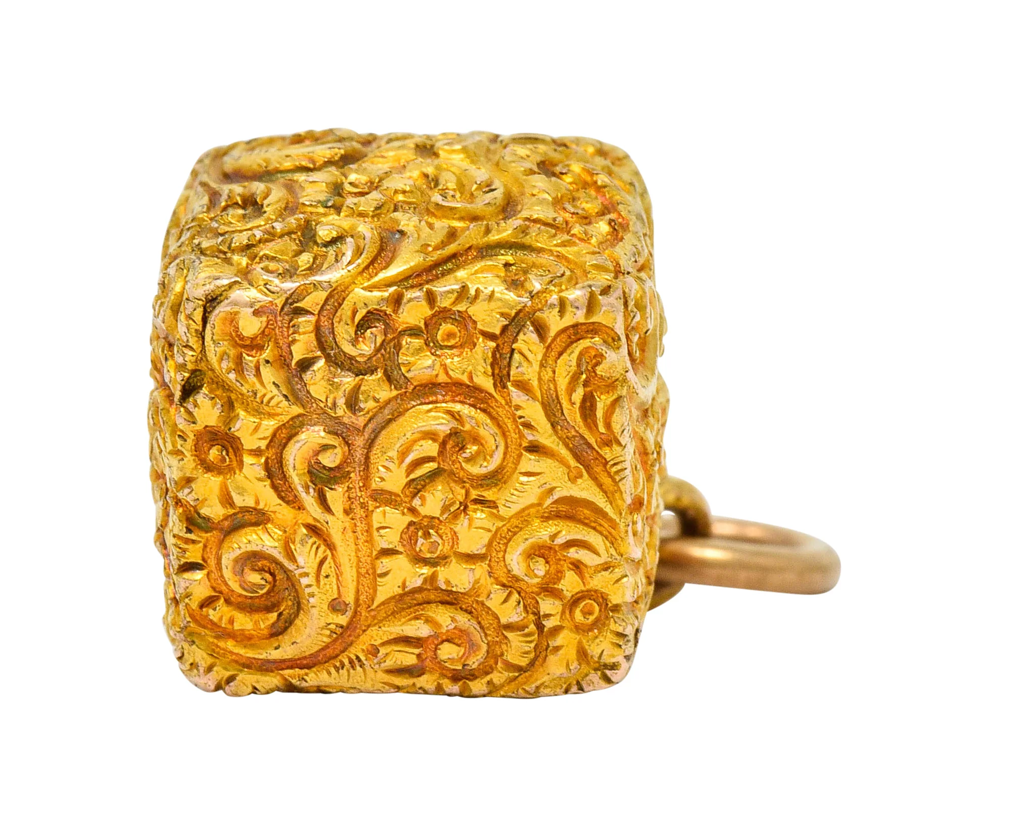 Victorian 14 Karat Gold Floral Foliate Cube Pendant Charm - Image 6