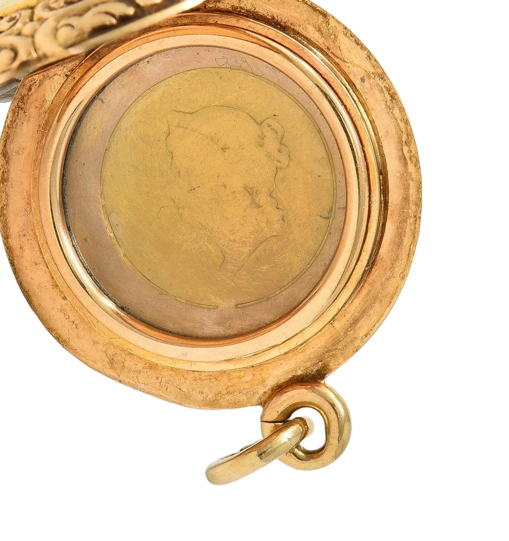 Victorian 14 Karat Rose Gold 1853 US Liberty Dollar Coin Antique Celtic Locket Pendant - Image 10