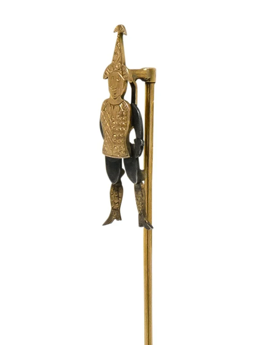 Victorian 14 Karat Rose Gold Silver Articulated Jester Stickpin - Image 2