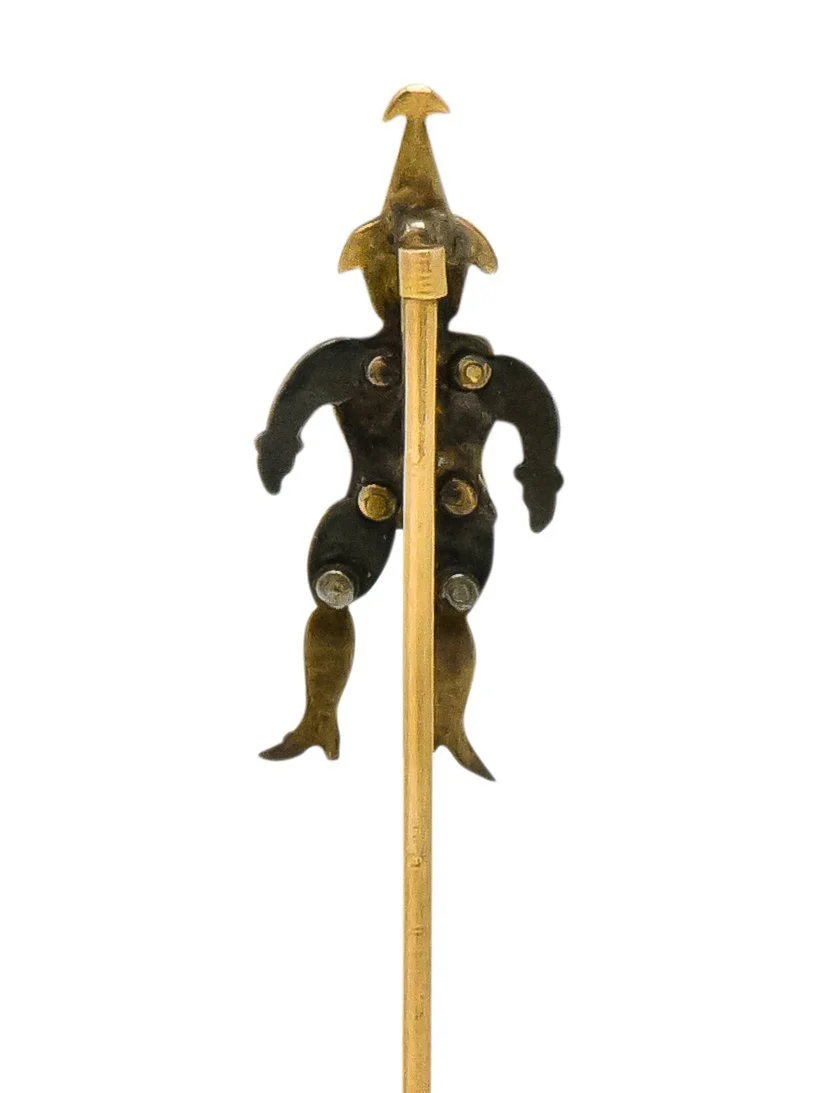 Victorian 14 Karat Rose Gold Silver Articulated Jester Stickpin - Image 3