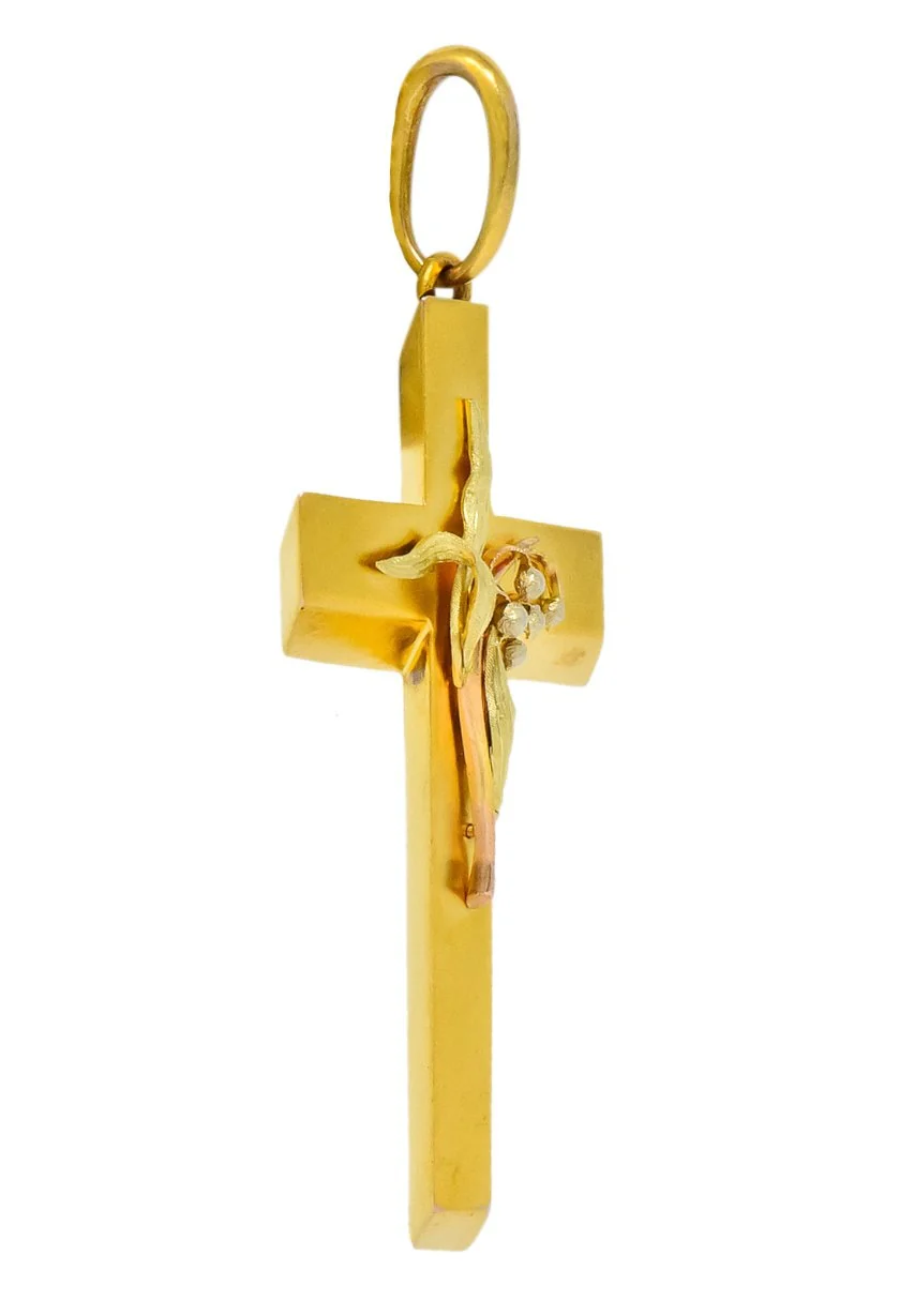 Victorian 14 Karat Tri-Colored Gold Foliate Cross Pendant - Image 3