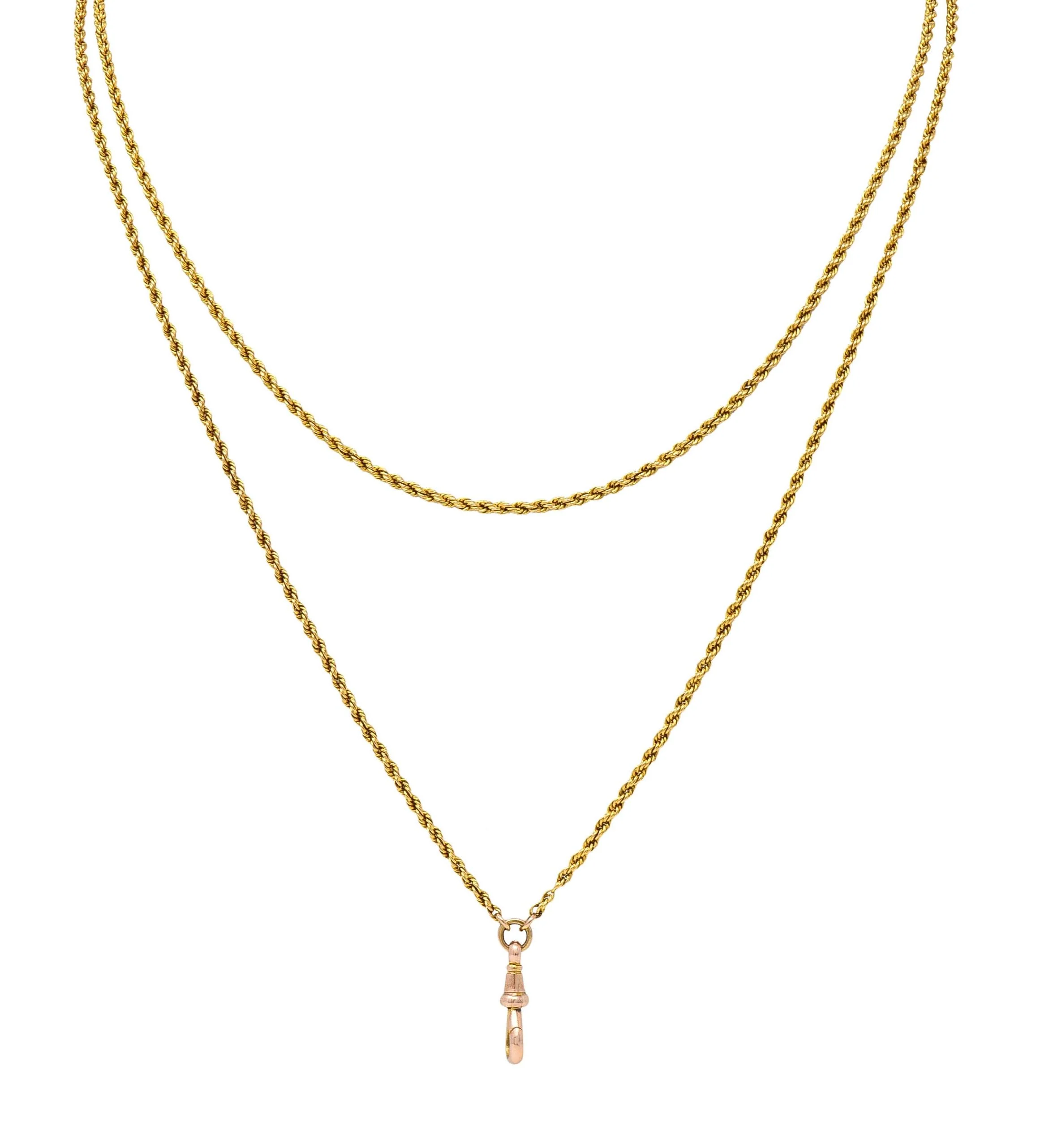 Victorian 14 Karat Two-Tone Gold 56 1/2 IN Long Antique Fob Rope Chain Necklace - Image 13