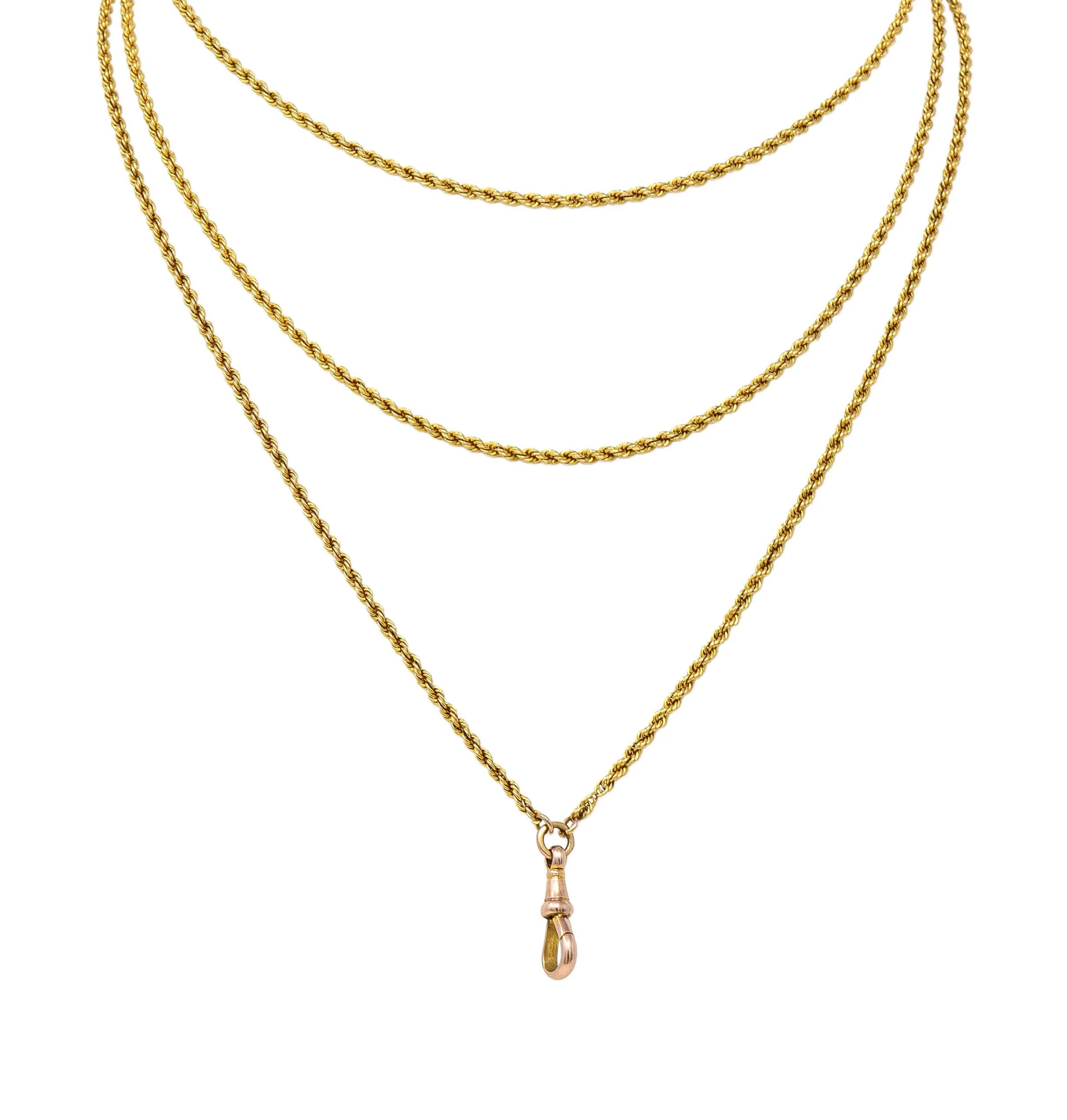 Victorian 14 Karat Two-Tone Gold 56 1/2 IN Long Antique Fob Rope Chain Necklace - Image 4