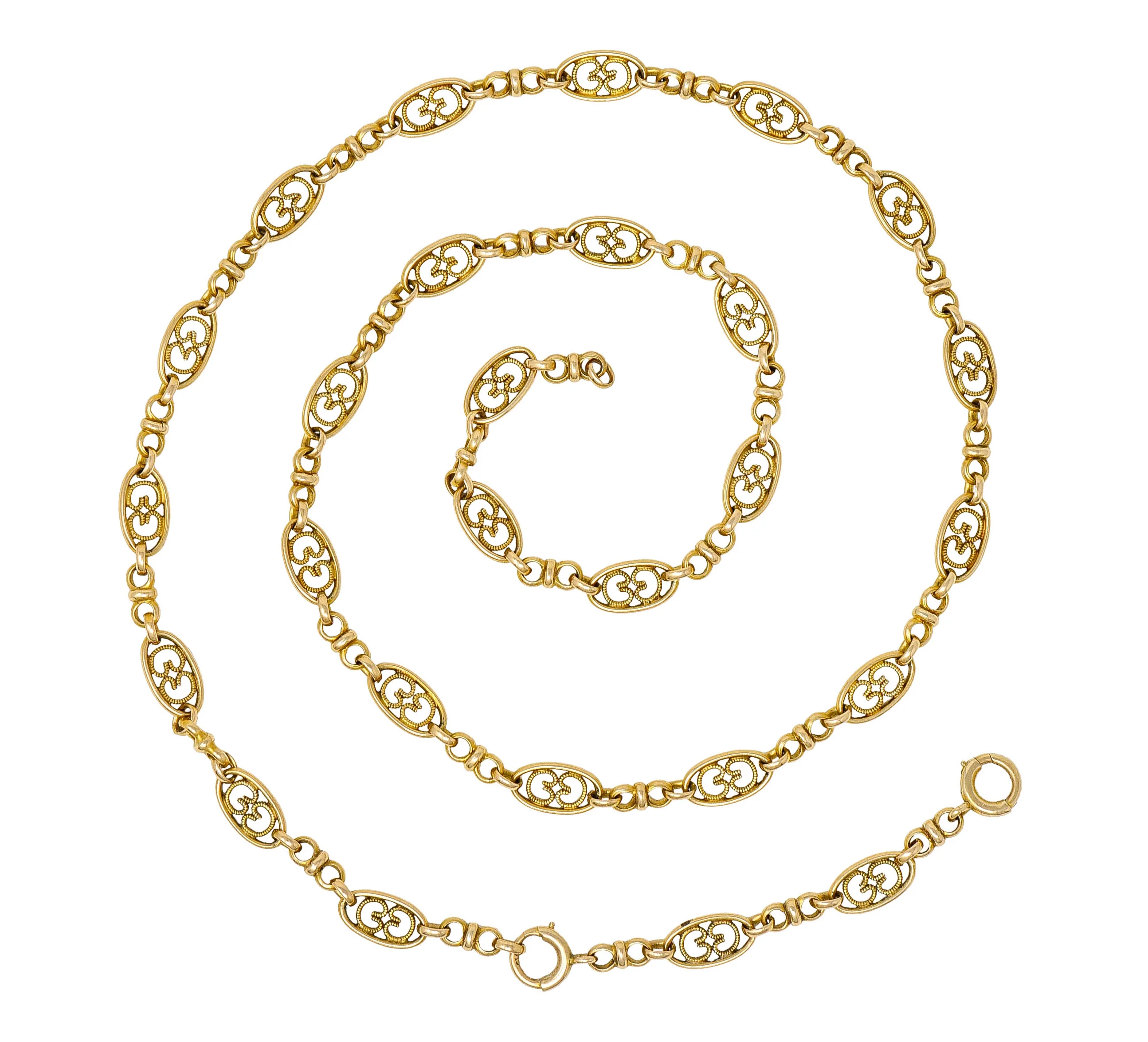 Victorian 14 Karat Yellow Gold 21 Inch Scrolled Link Necklace - Image 2