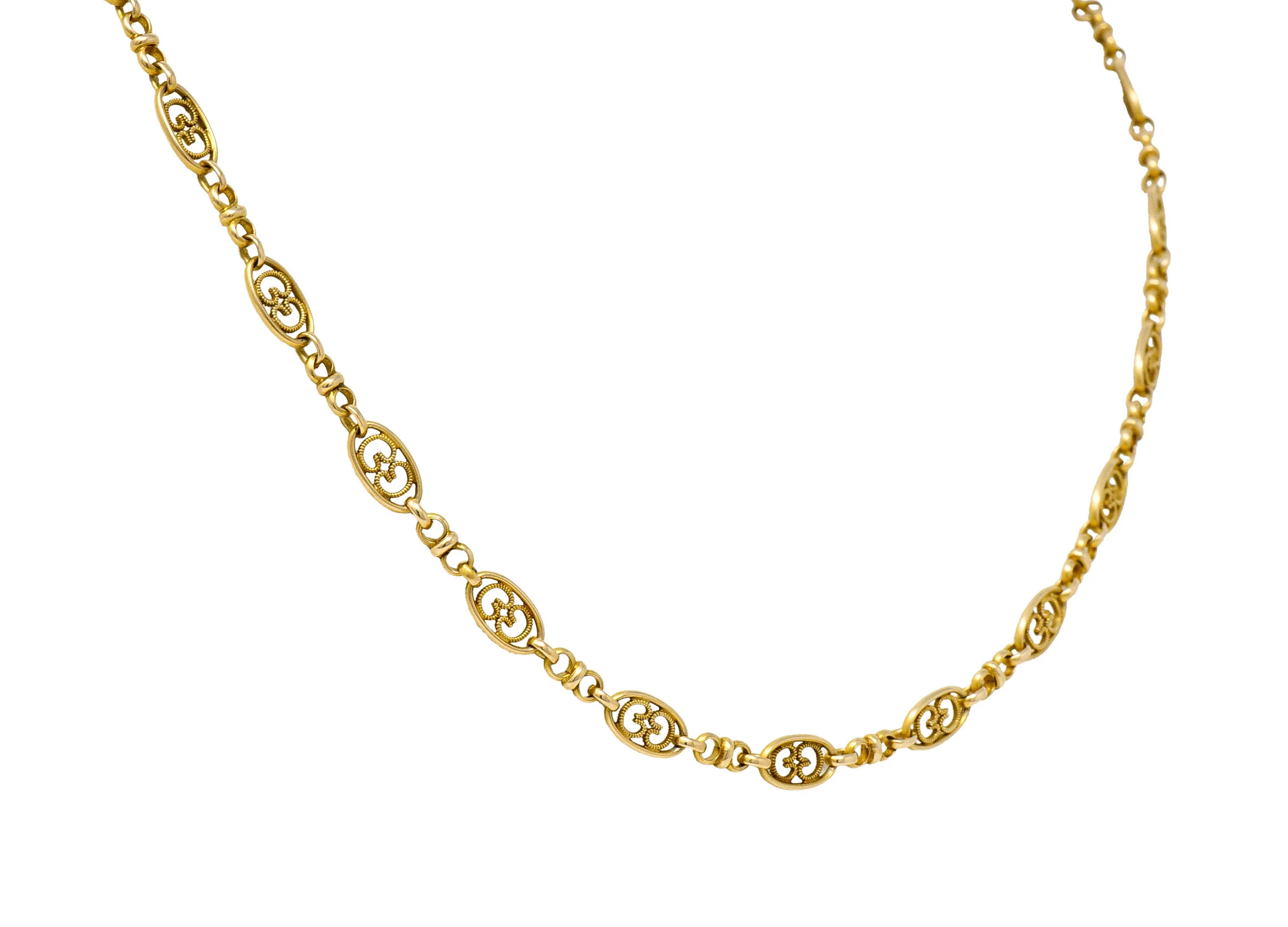 Victorian 14 Karat Yellow Gold 21 Inch Scrolled Link Necklace - Image 3
