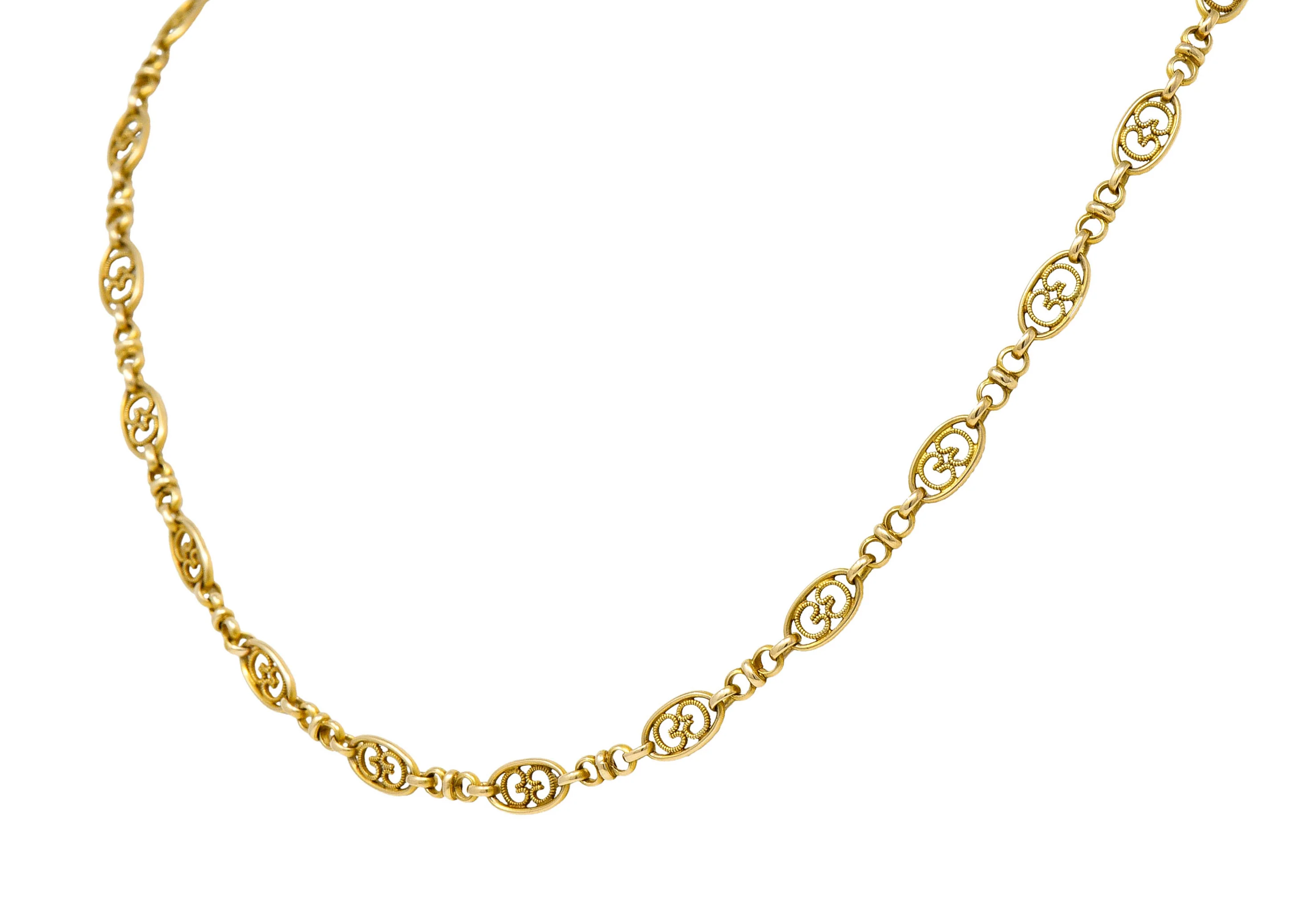 Victorian 14 Karat Yellow Gold 21 Inch Scrolled Link Necklace - Image 4