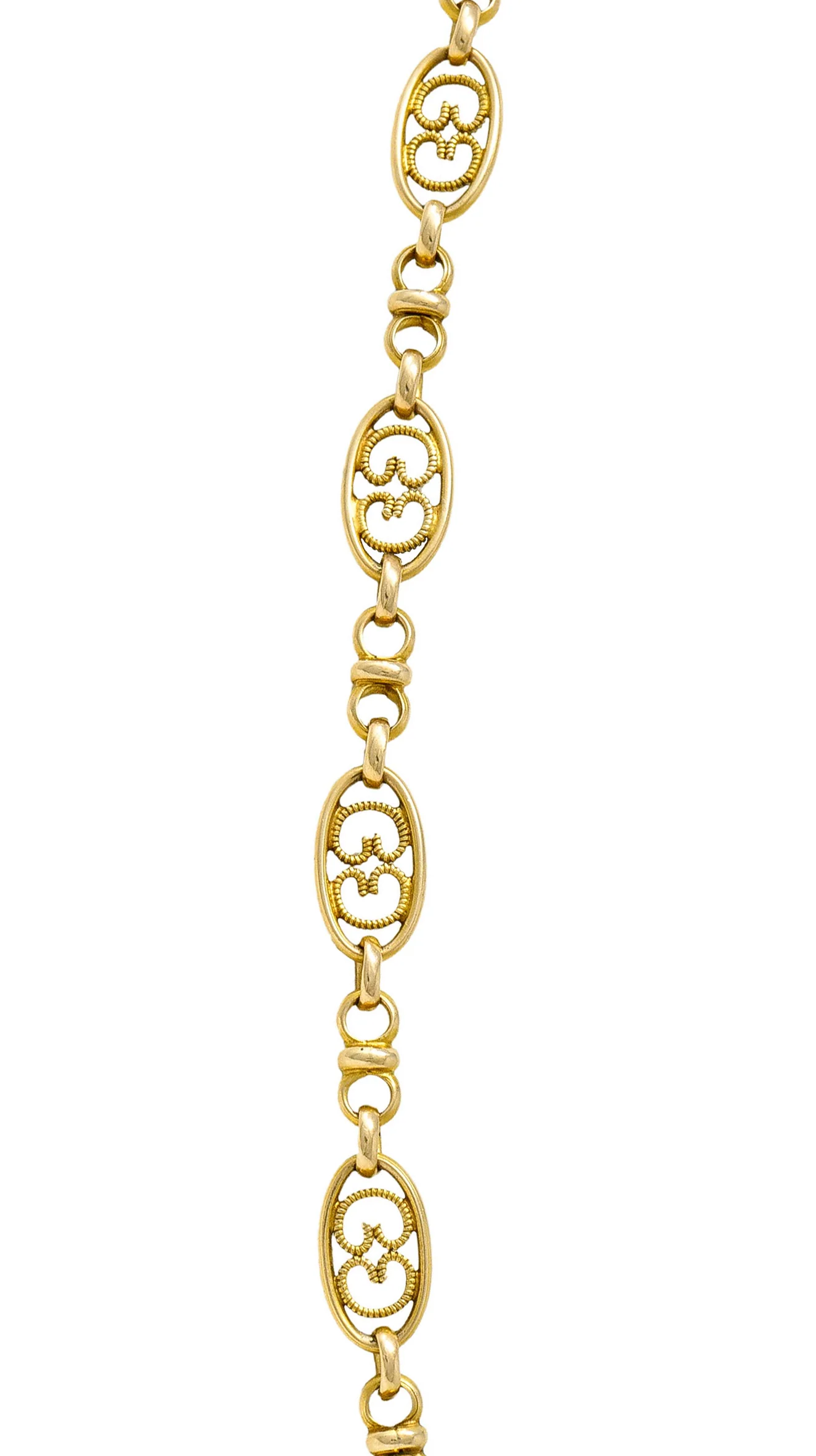 Victorian 14 Karat Yellow Gold 21 Inch Scrolled Link Necklace - Image 7
