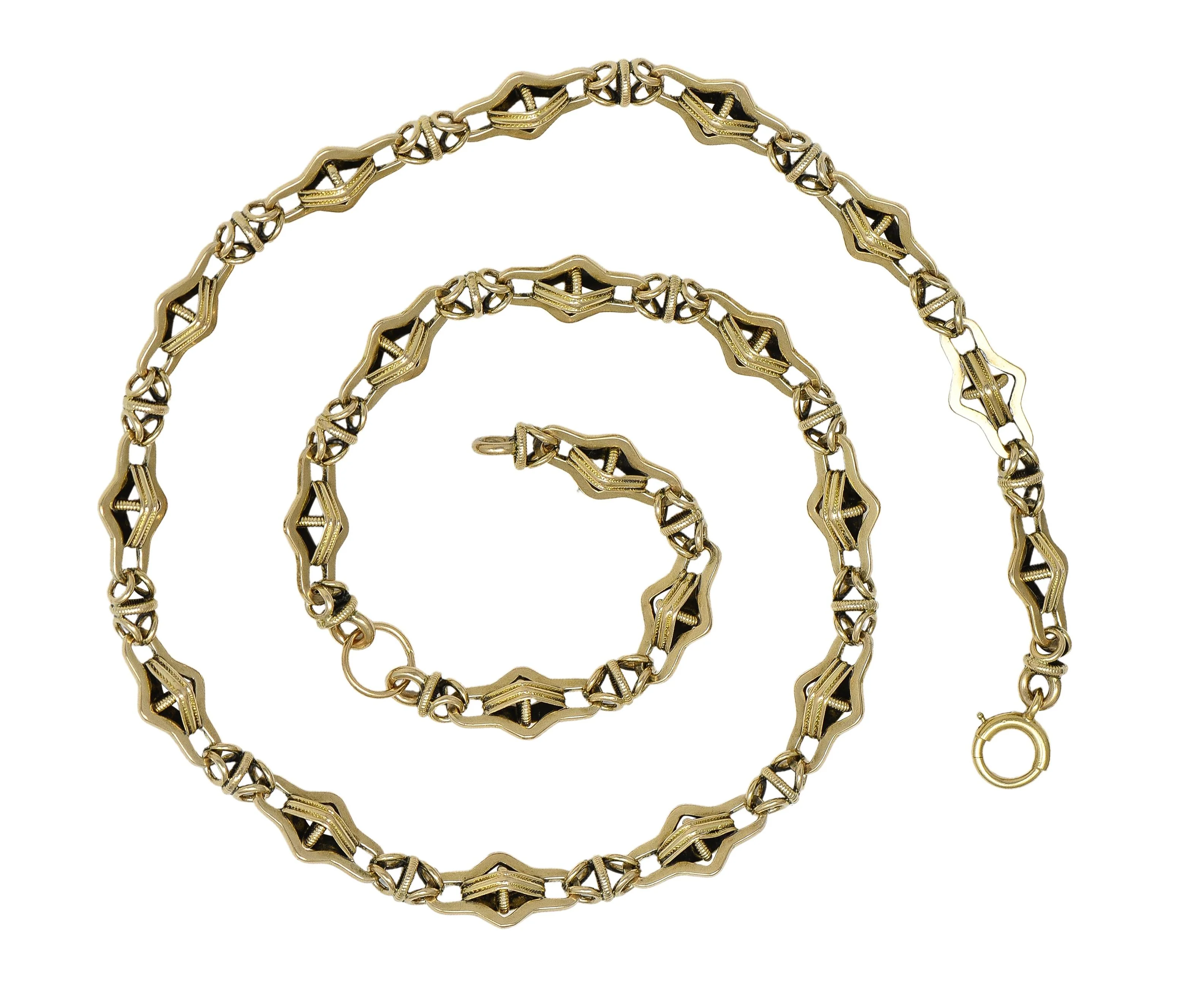 Victorian 14 Karat Yellow Gold Antique Fancy Navette Link Chain Necklace - Image 3
