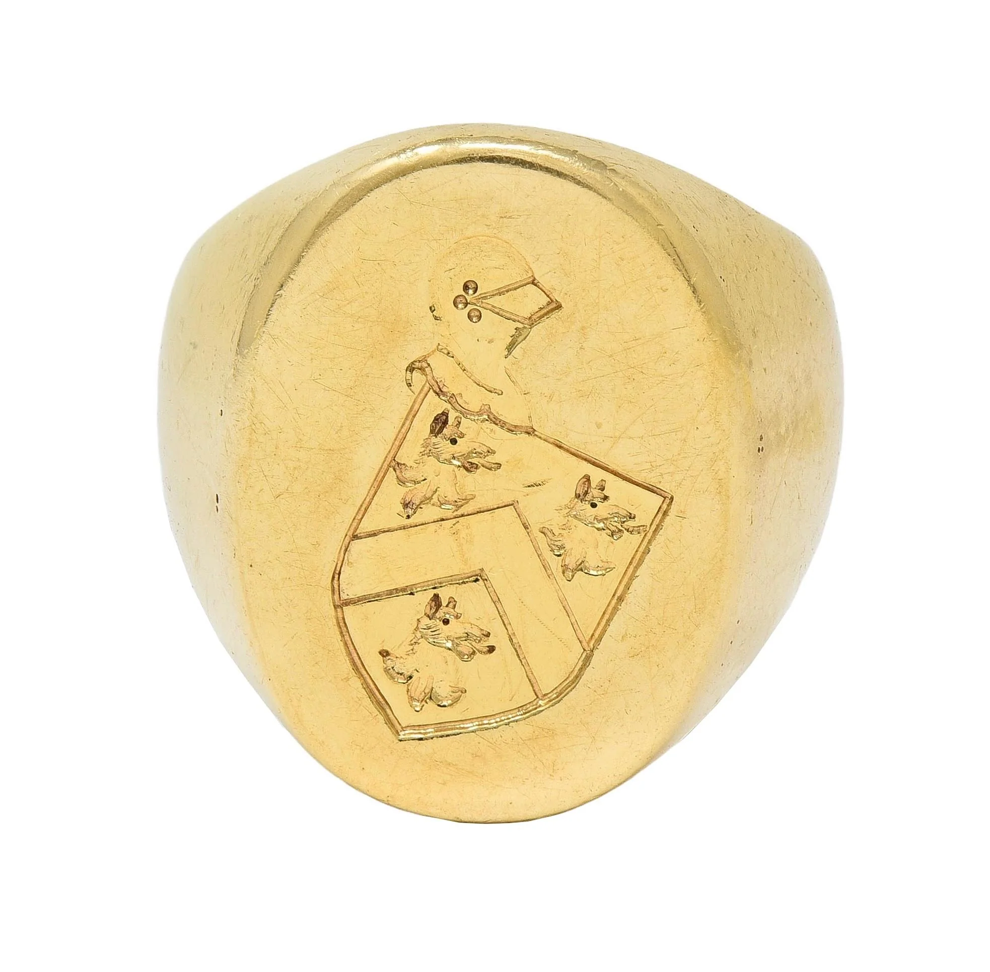 Victorian 14 Karat Yellow Gold Antique Heraldic Crest Intaglio Unisex Signet Ring