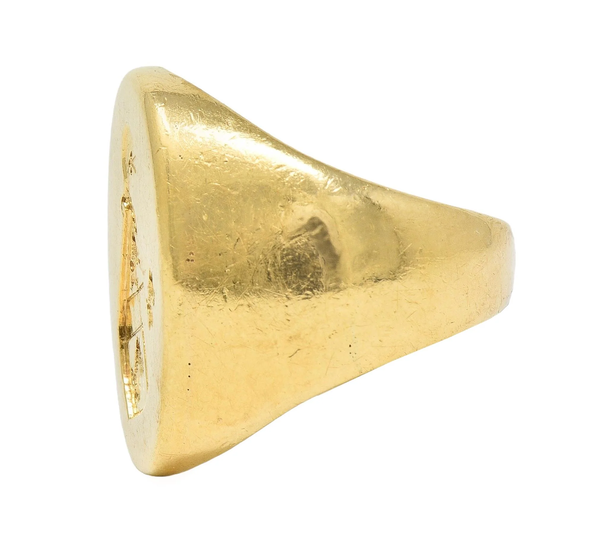 Victorian 14 Karat Yellow Gold Antique Heraldic Crest Intaglio Unisex Signet Ring - Image 6