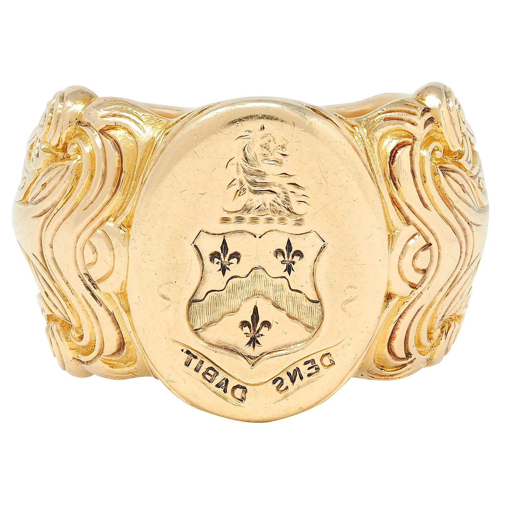 Victorian 14 Karat Yellow Gold Antique Heraldic Unisex Signet Ring
