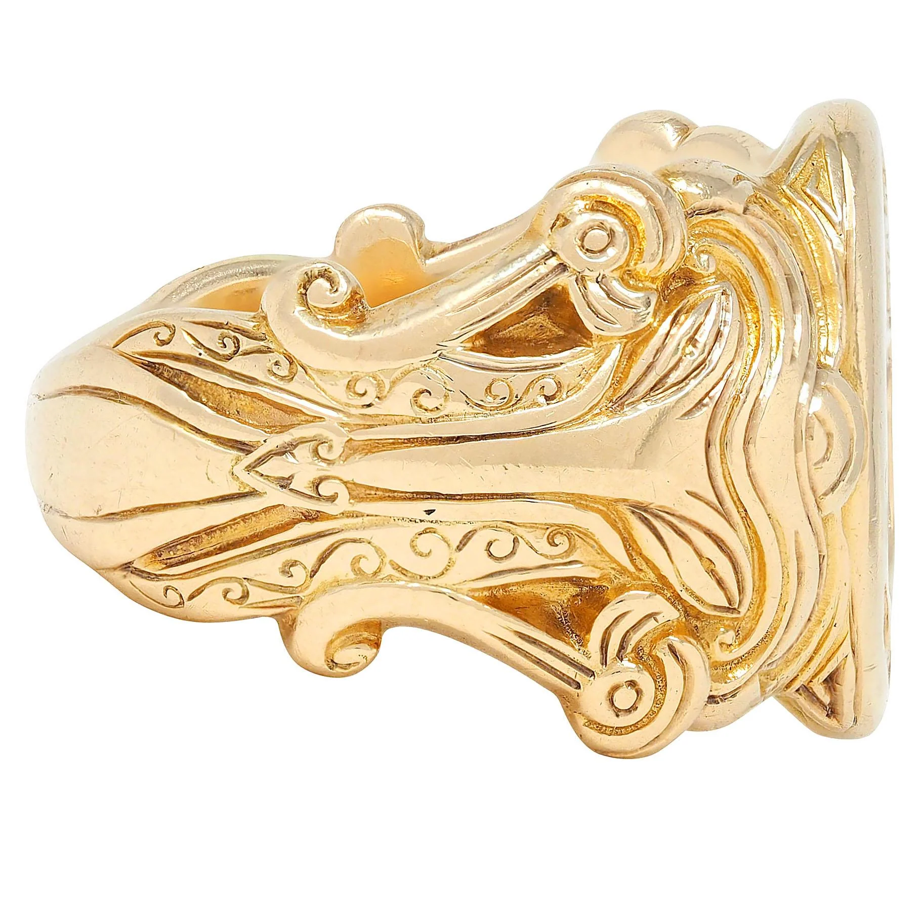 Victorian 14 Karat Yellow Gold Antique Heraldic Unisex Signet Ring - Image 2